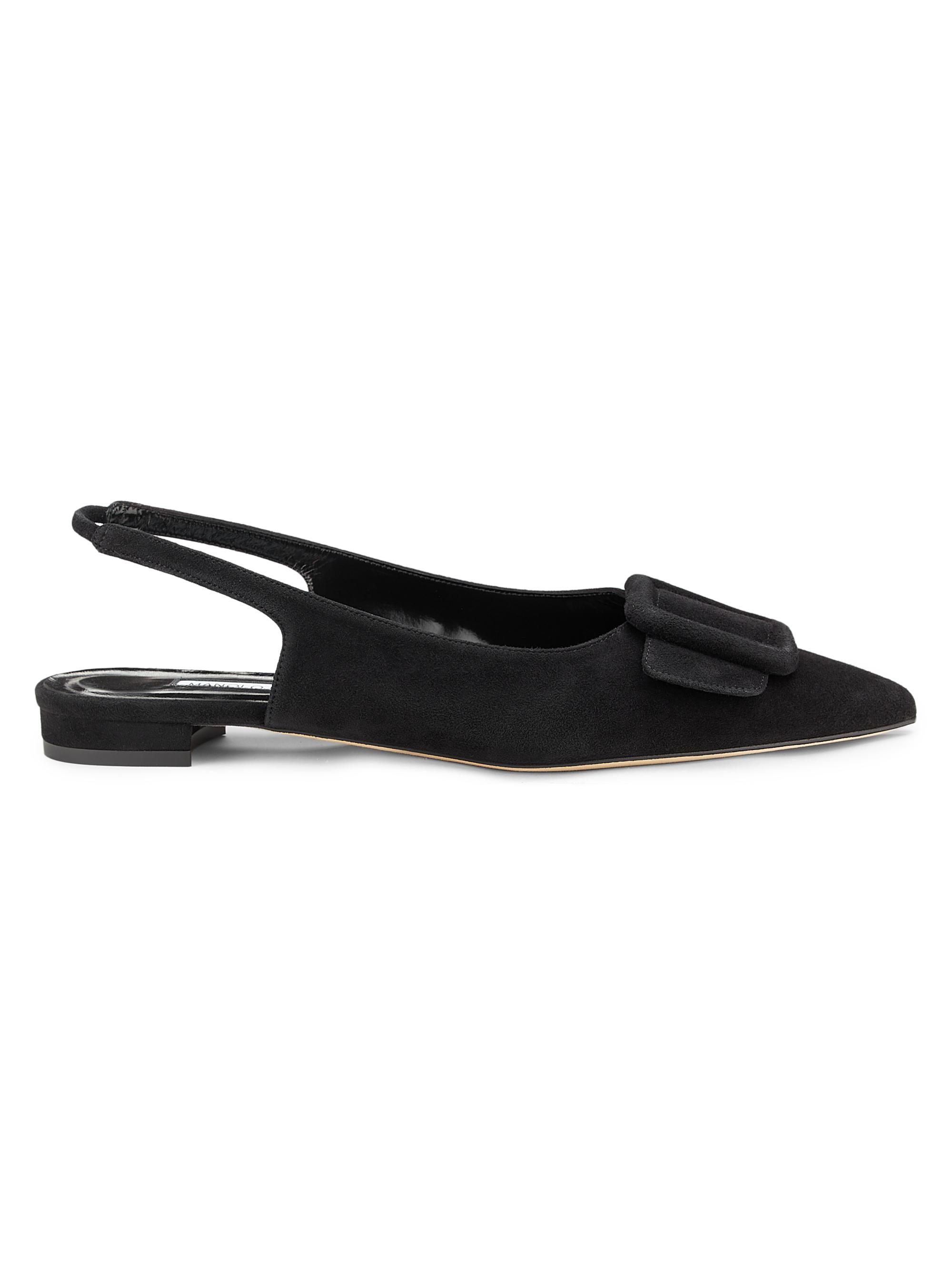 Manolo Blahnik Women's Maylura Suede Slingback Flats - Black