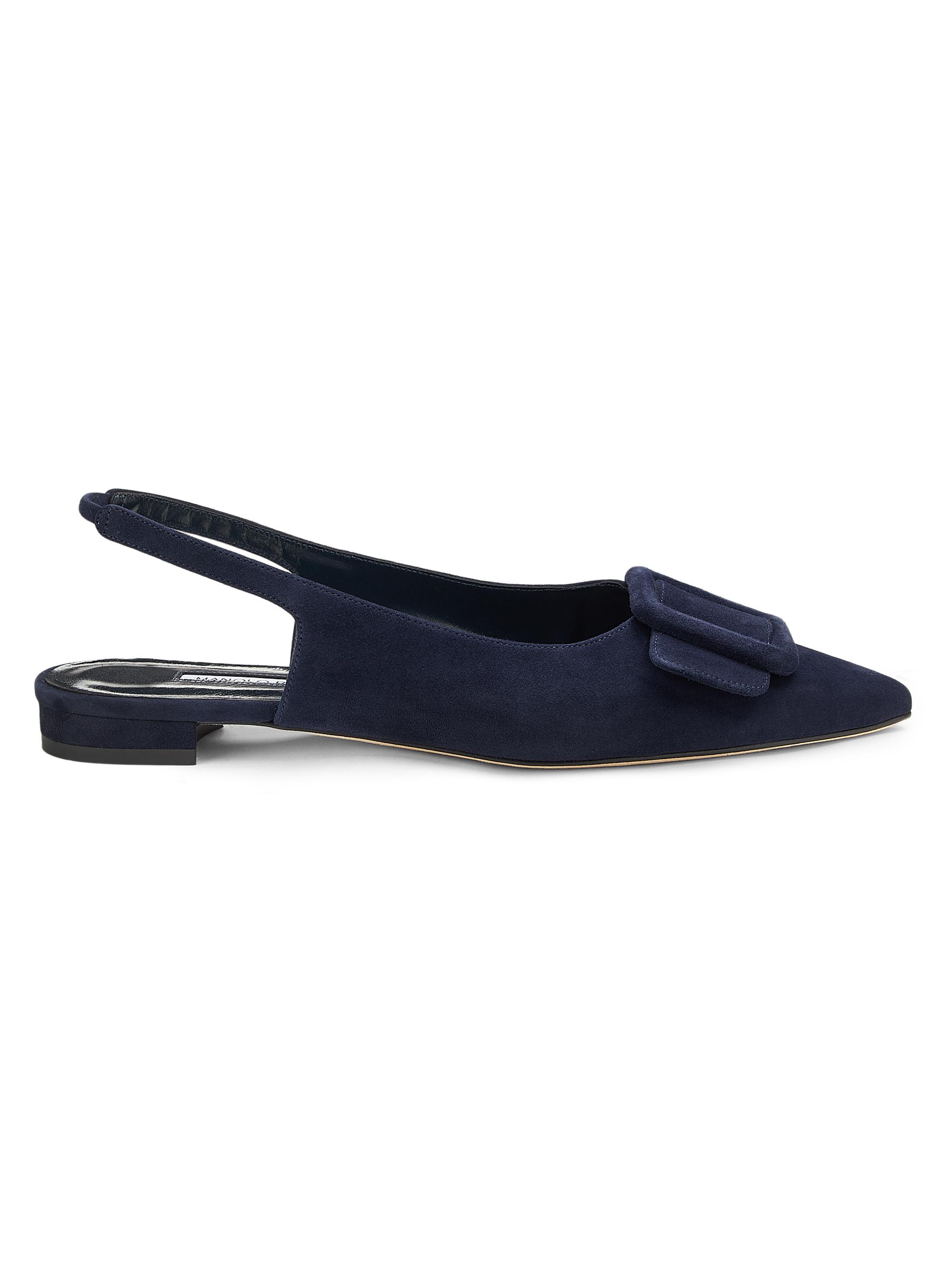 Manolo Blahnik Women's Maylura Suede Slingback Flats - Navy