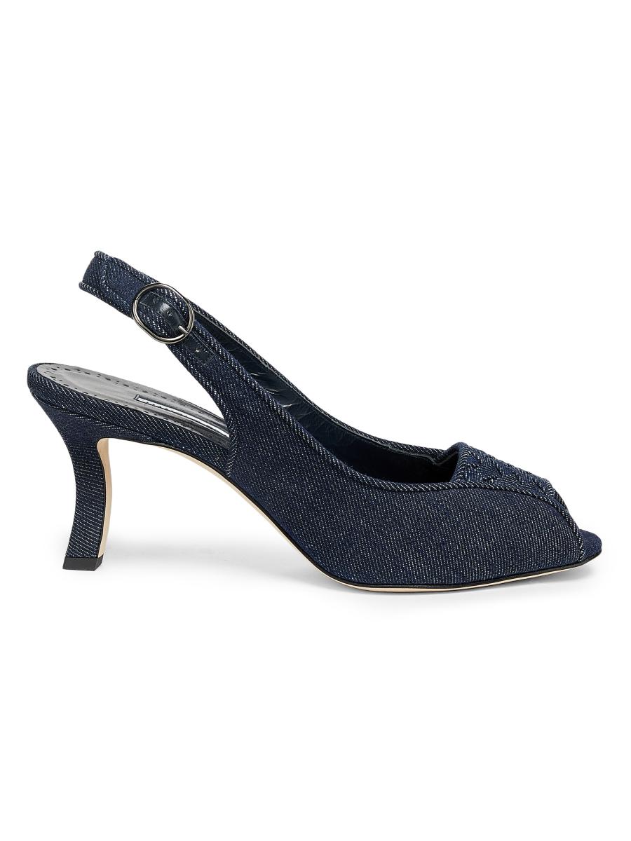 MANOLO BLAHNIK ネイビー ハイヒール Manolo Blahnik Lonike Denim Slingback Pumps | Saks Fifth Avenue