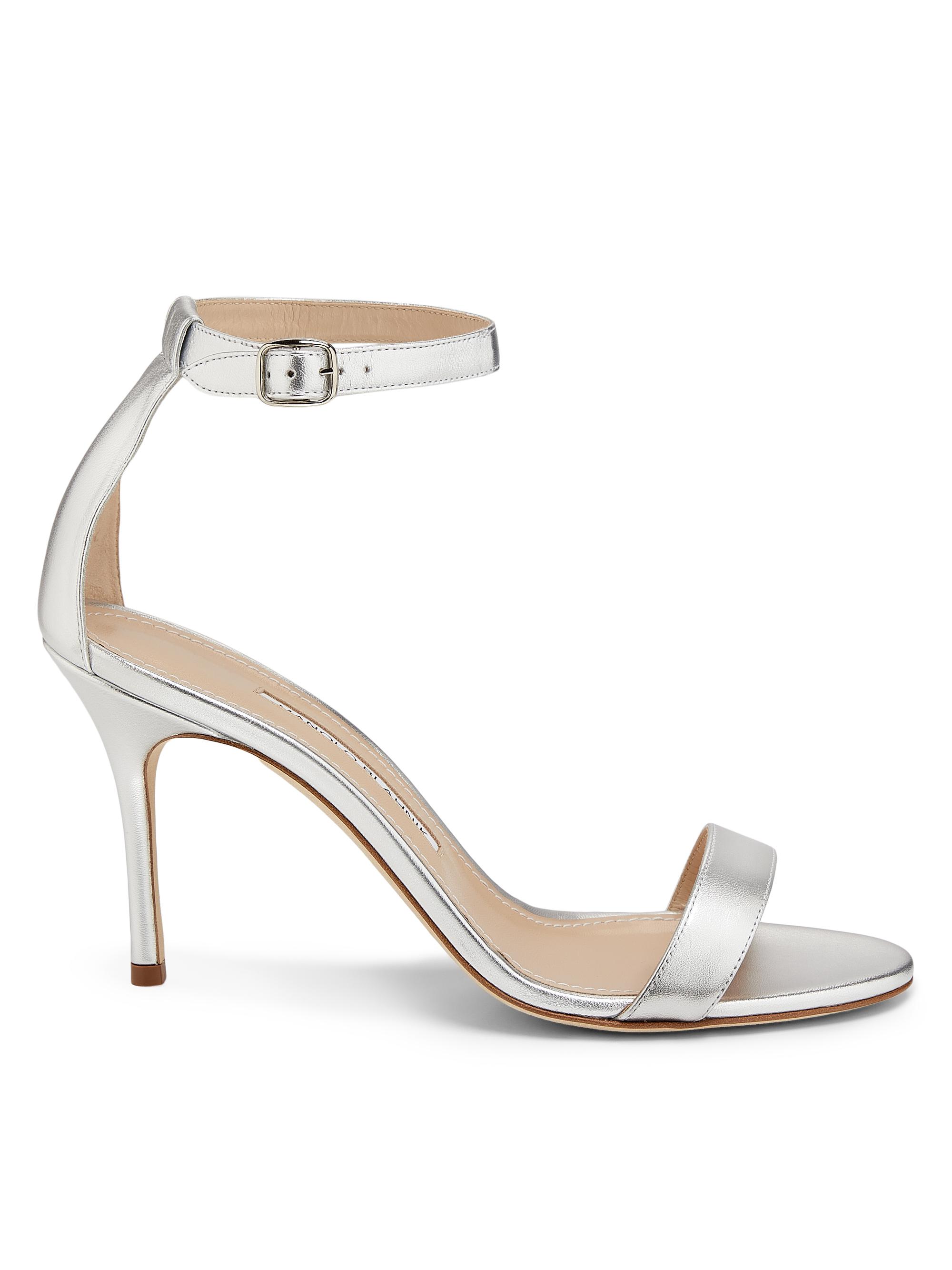 Manolo Blahnik Women's Chaos Metallic Leather Sandals - Silver