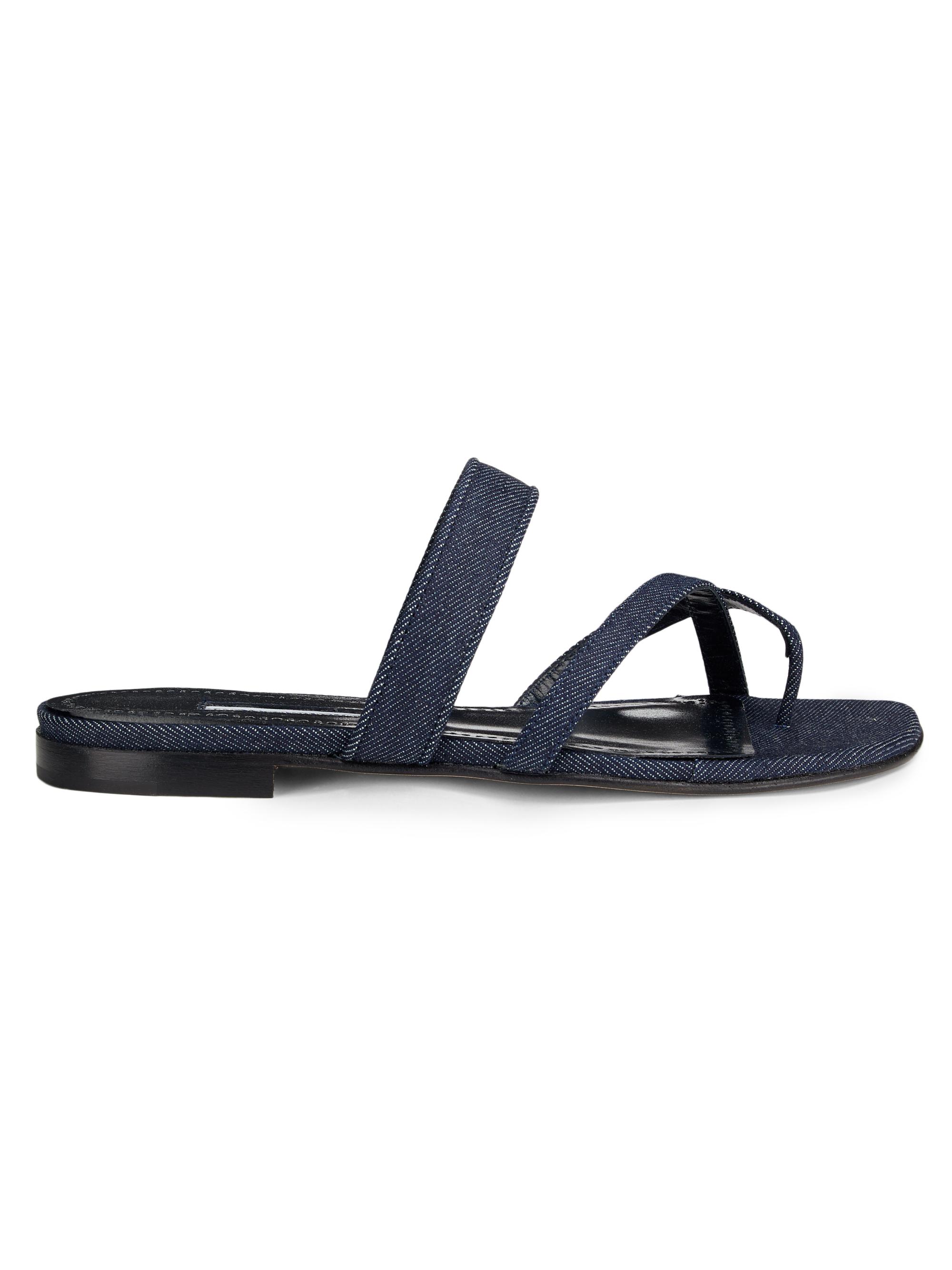 Manolo Blahnik Women's Susaperf Cotton Flat Sandals - Navy Denim