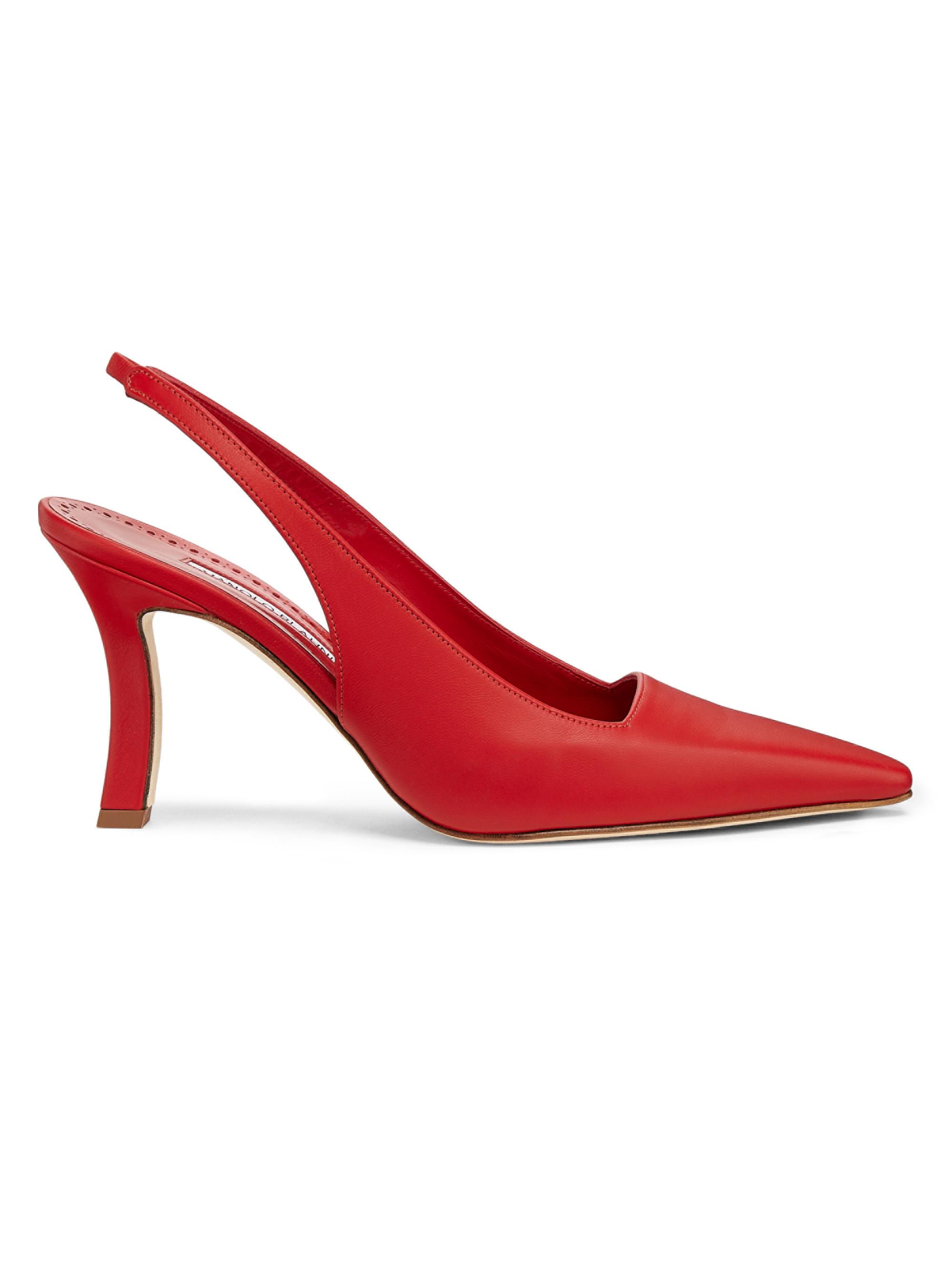 Manolo Blahnik Women's Moirasli Leather Slingback Pumps - Bright Red