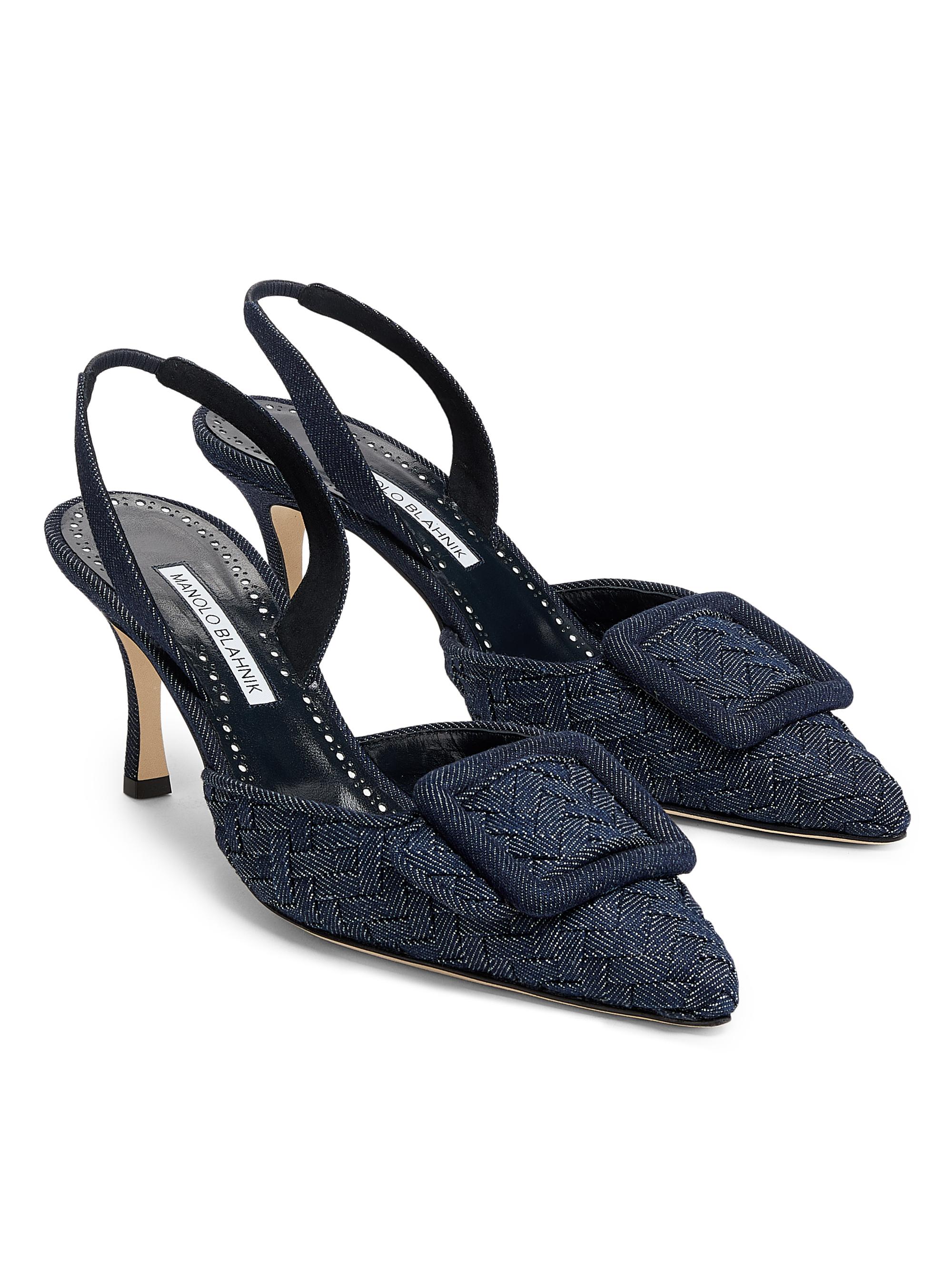 靴 MANOLO BLAHNIK MAYSLI 37 Manolo Blahnik Maysli Basketweave Denim 70MM Slingback Pumps