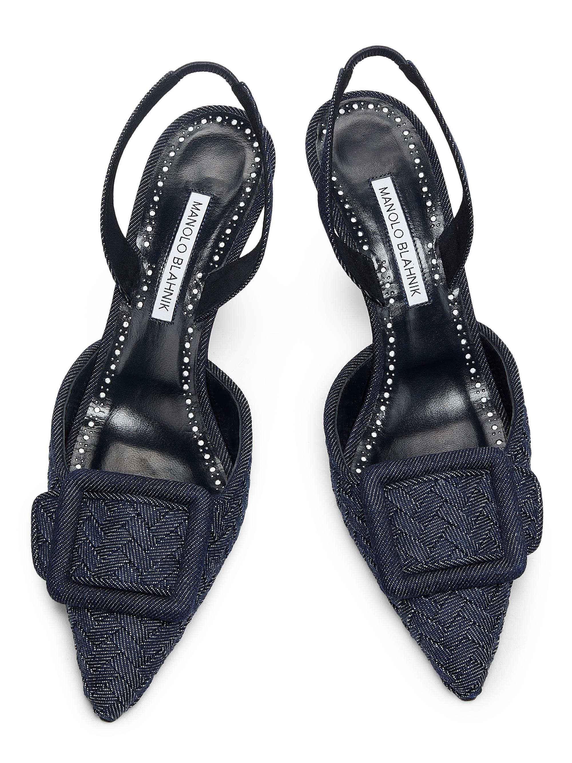 靴 MANOLO BLAHNIK MAYSLI 37 Manolo Blahnik Maysli Basketweave Denim 70MM Slingback Pumps