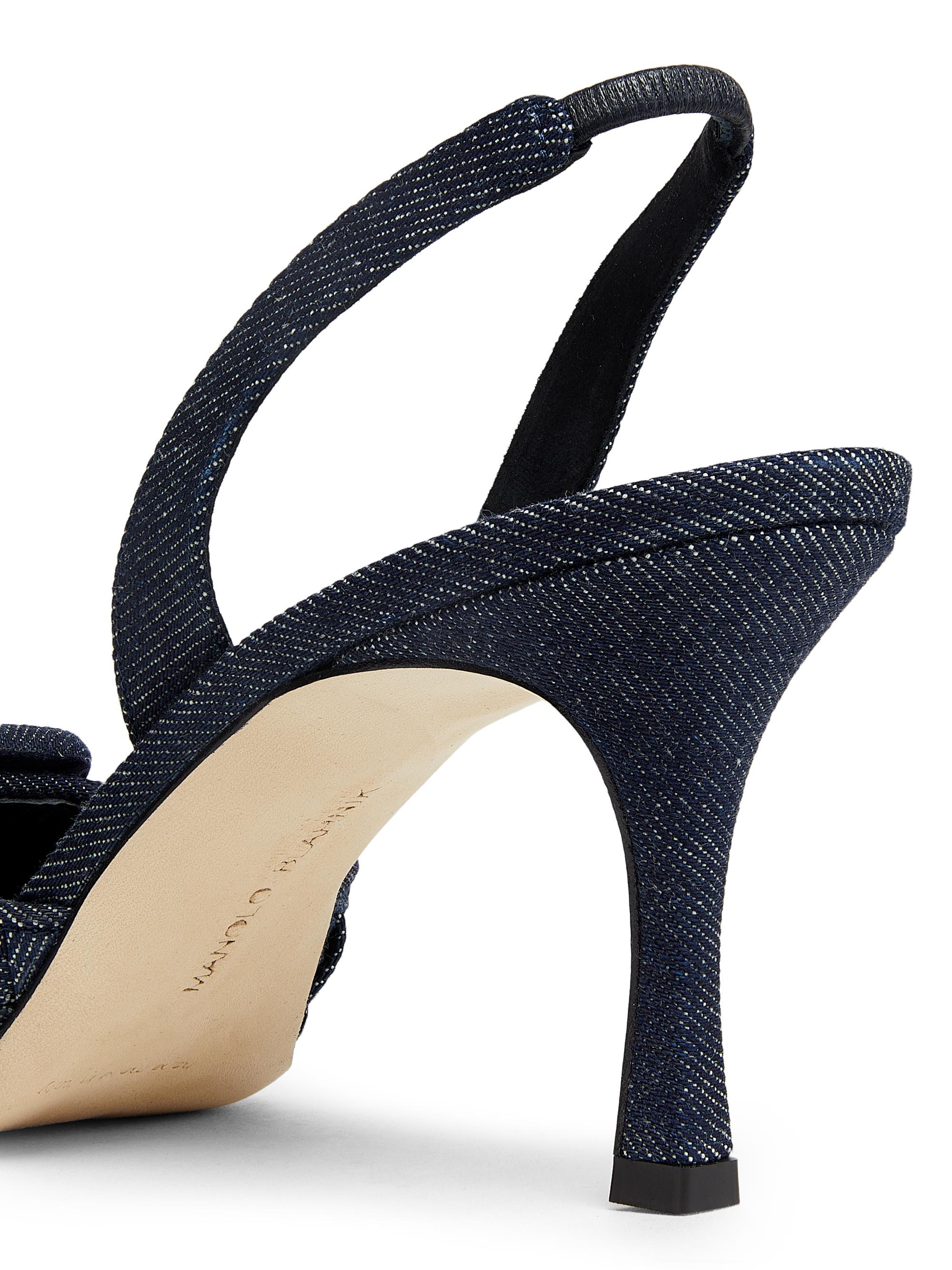 Manolo Blahnik Maysli Basketweave Denim 70MM Slingback Pumps