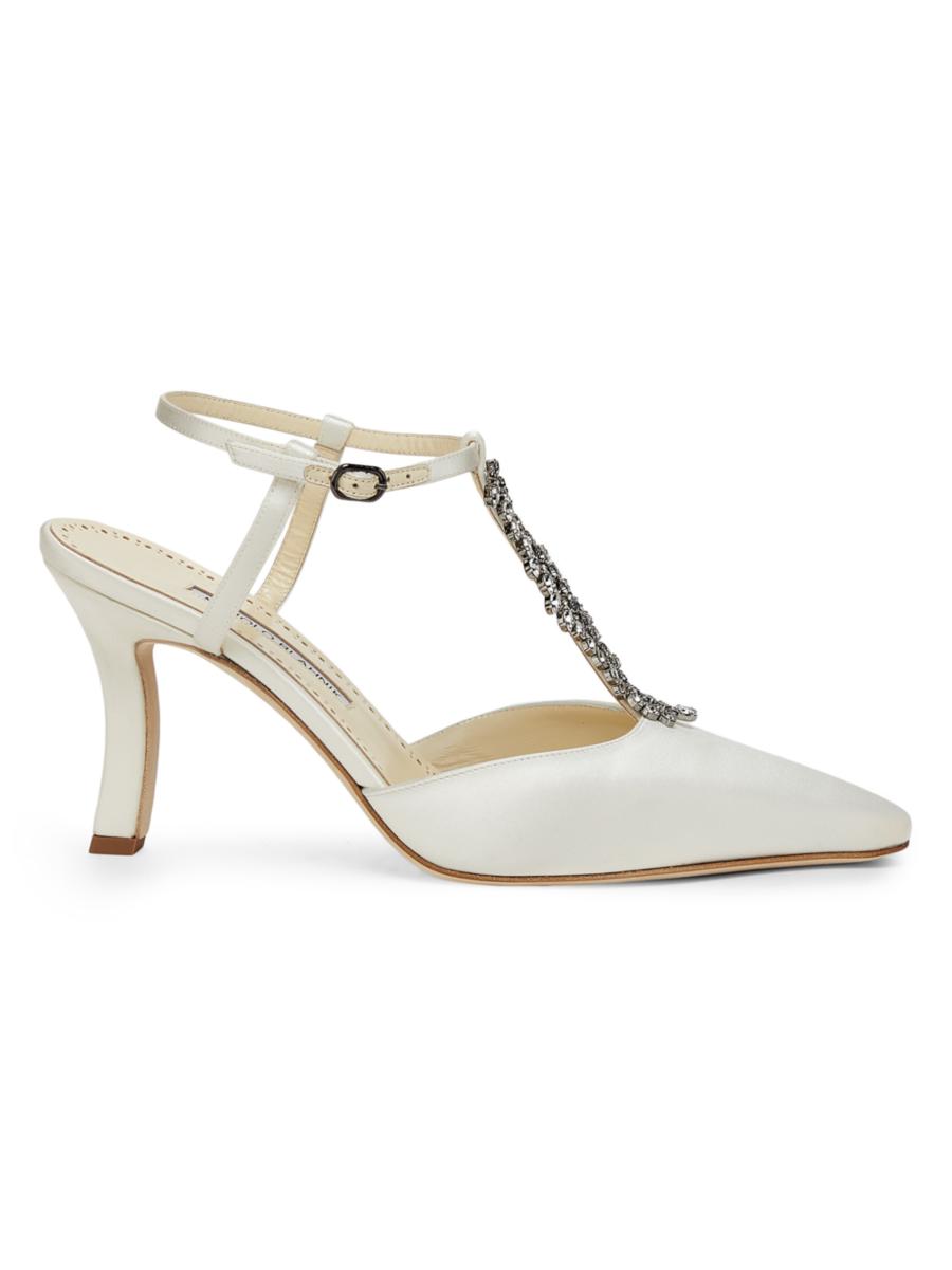 Manolo Blahnik Sufik Satin Embellished T-Strap Pumps | Saks Fifth