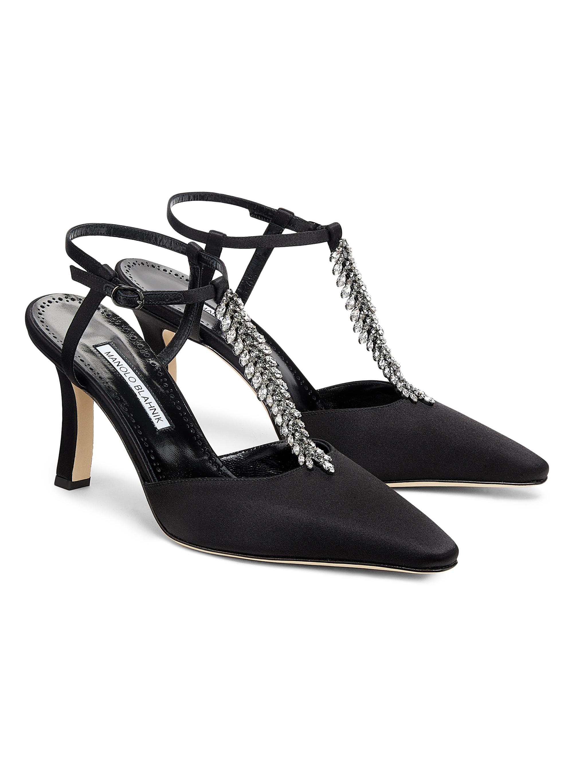 Manolo Blahnik Sufik Satin Embellished T-Strap Pumps | Saks Fifth