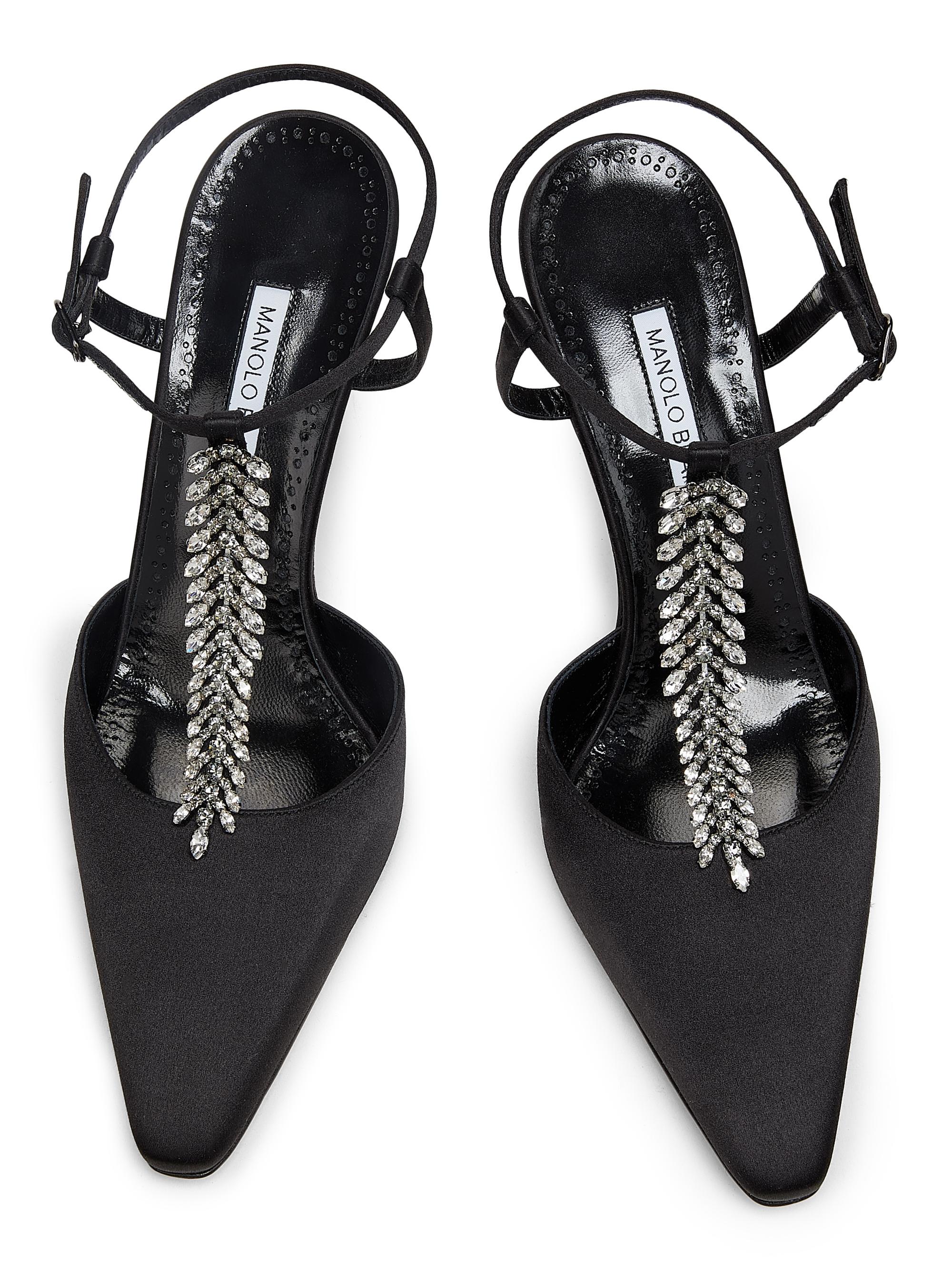 Manolo Blahnik Sufik Satin Embellished T-Strap Pumps | Saks Fifth