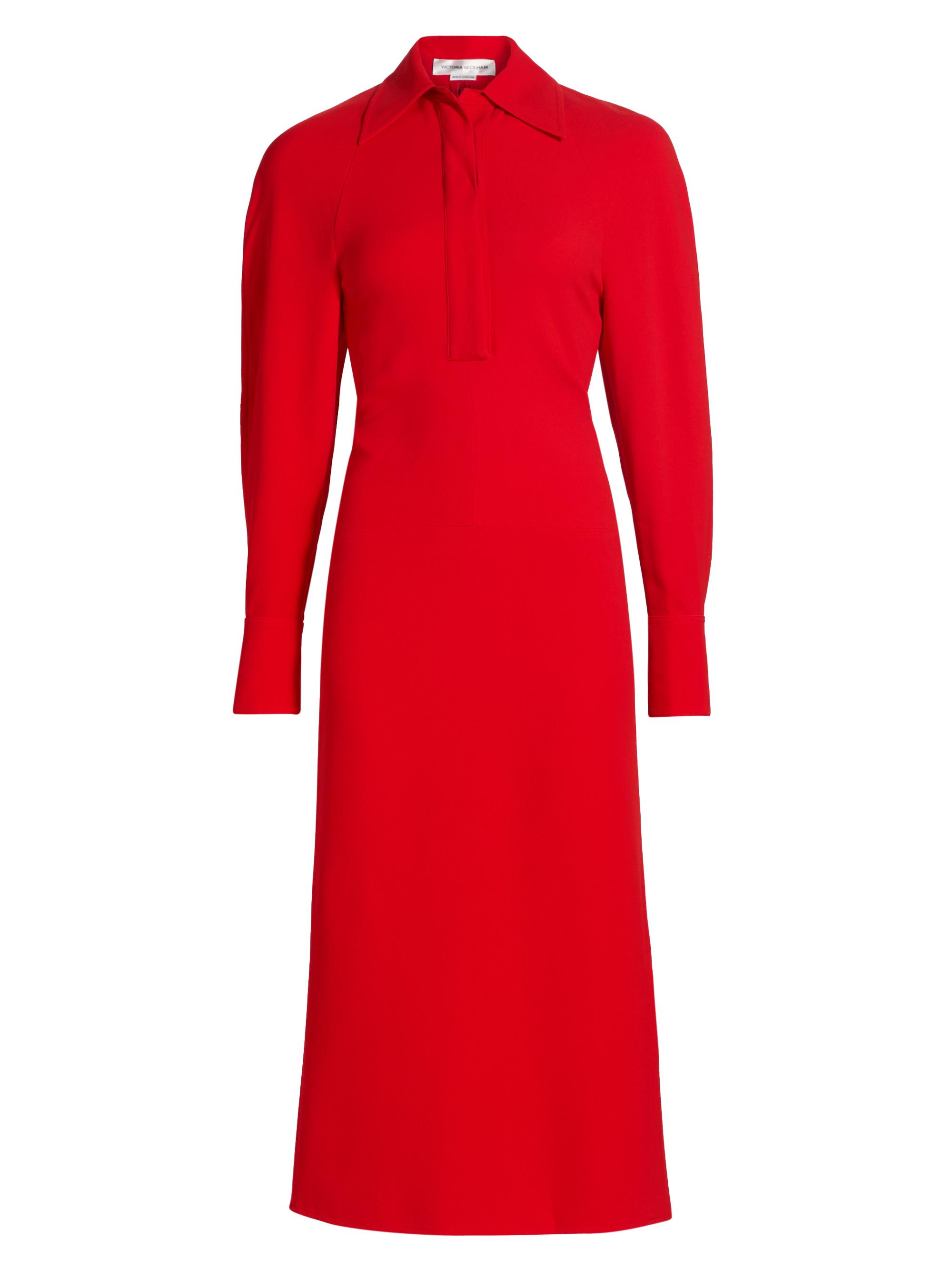 Victoria Beckham Women's Collared Long-Sleeve Midi-Dress - Tomato