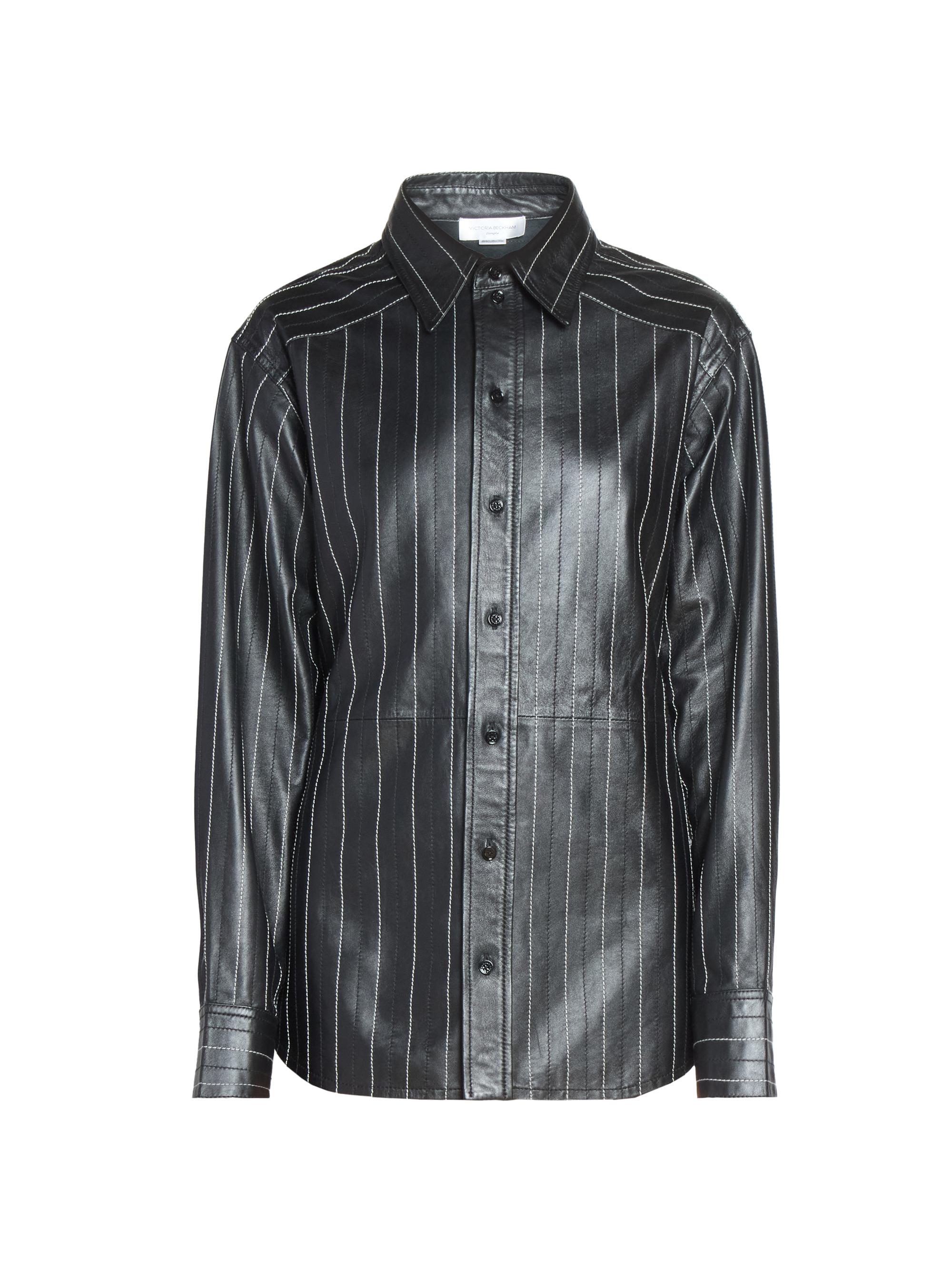 Victoria Beckham Women's Striped Faux Leather Shirt - Black