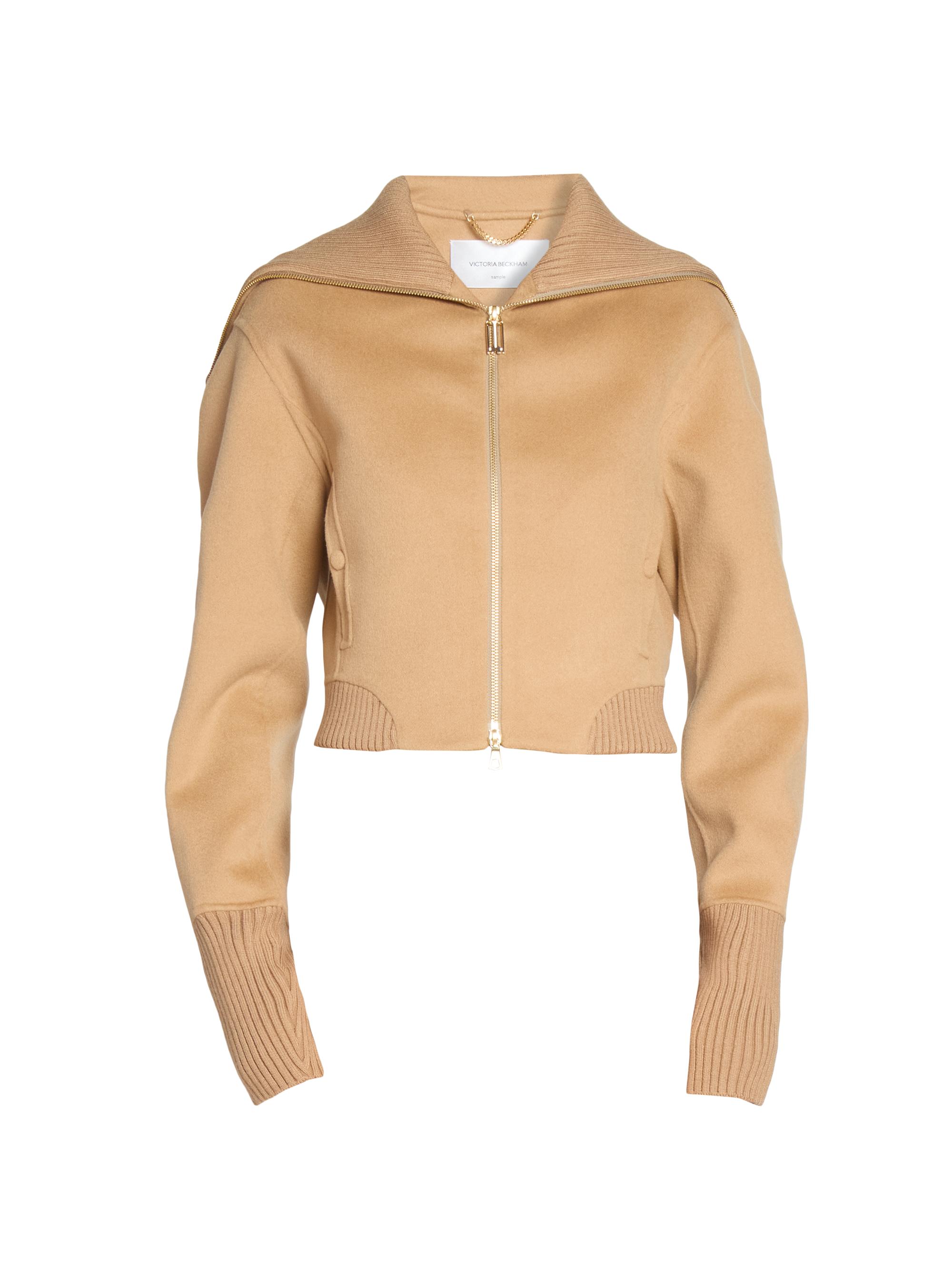 Victoria Beckham Women's Rib-Knit Bomber Jacket - Camel