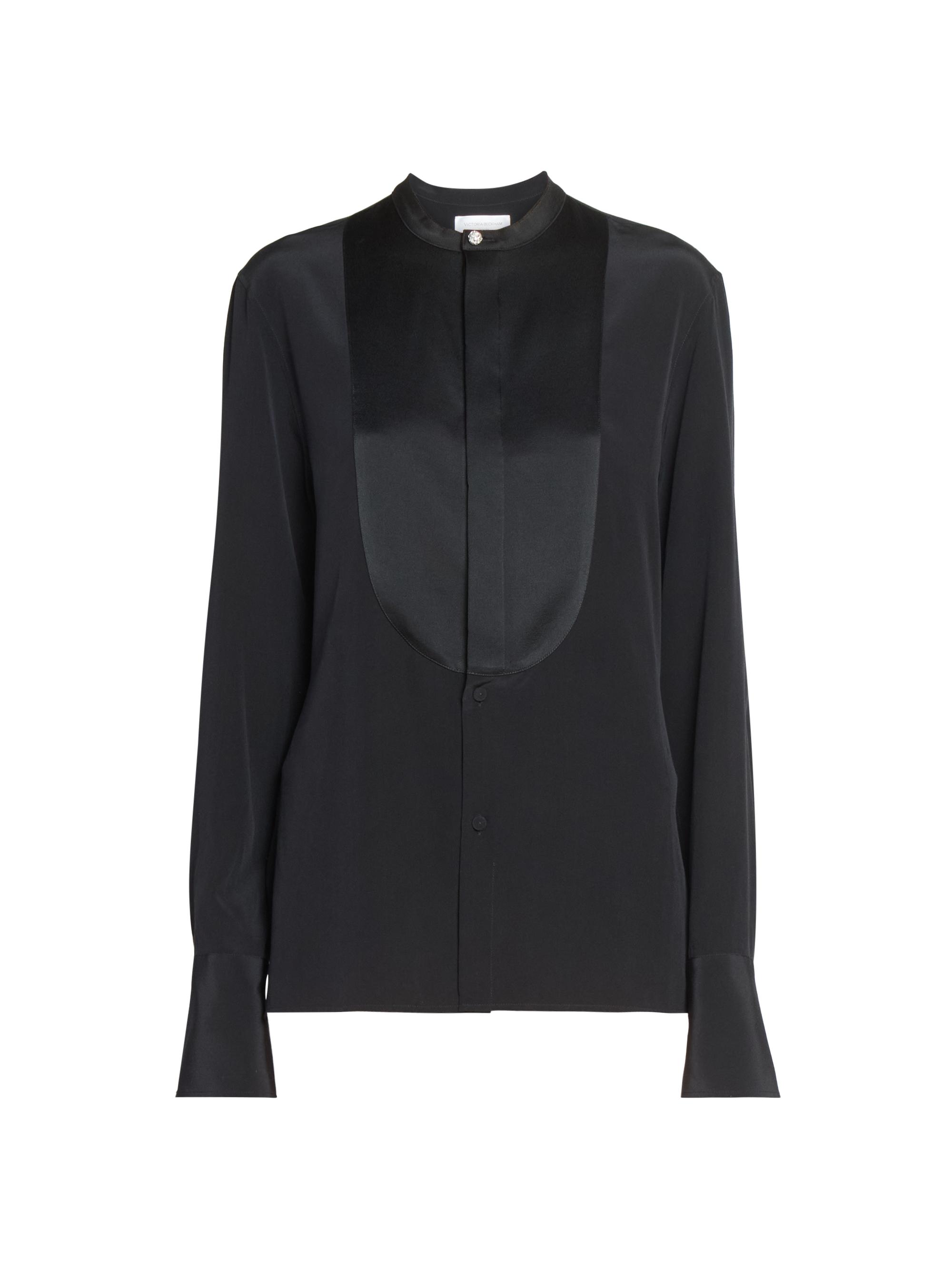 Victoria Beckham Women's Silk Bib-Detailed Blouse - Black
