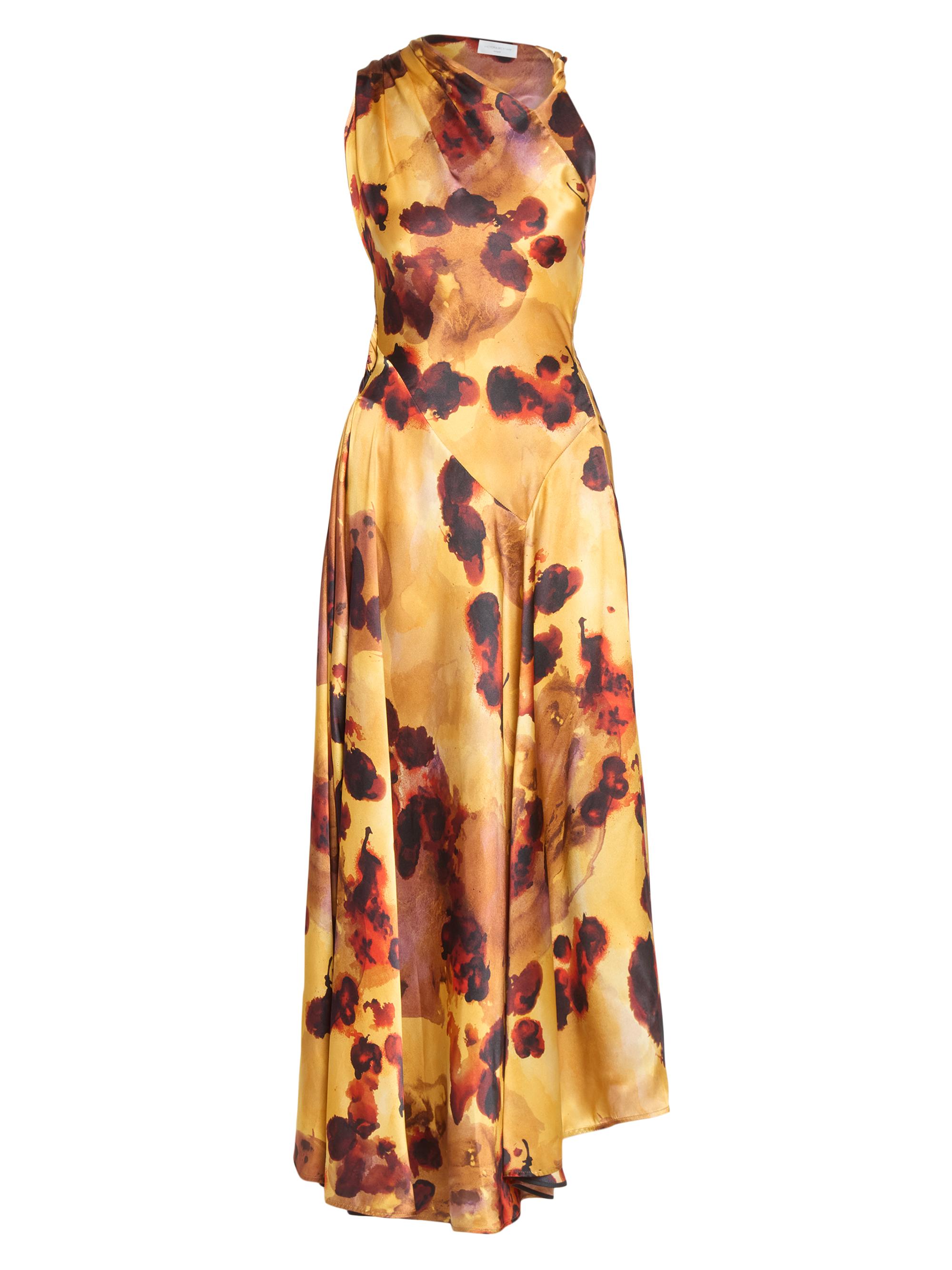 Victoria Beckham Women's Floral Satin Asymmetric Sleeveless Maxi Dress - Amber