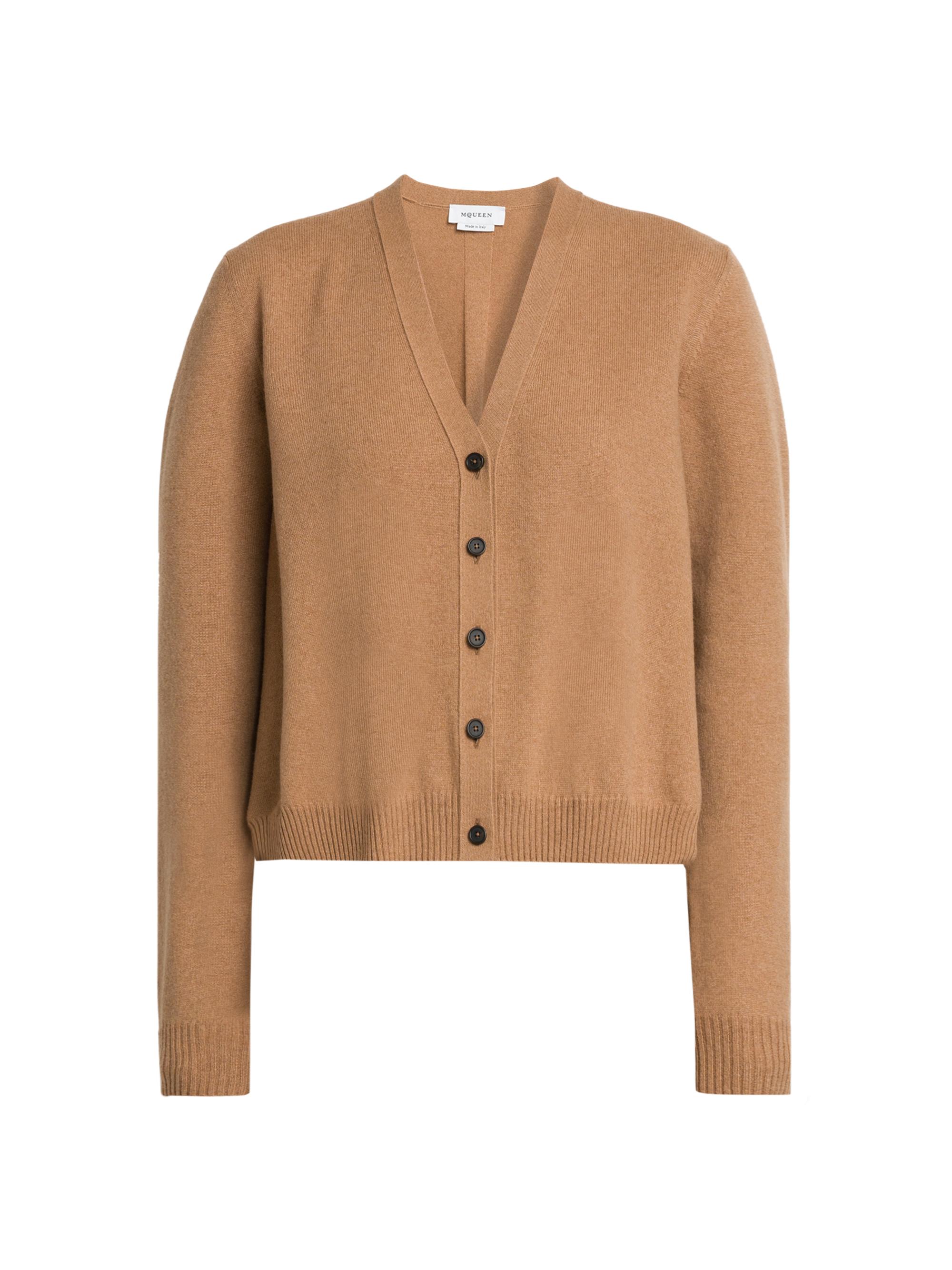 McQueen Women's Volume V-Neck Cashmere-Wool Cardigan - Light Camel