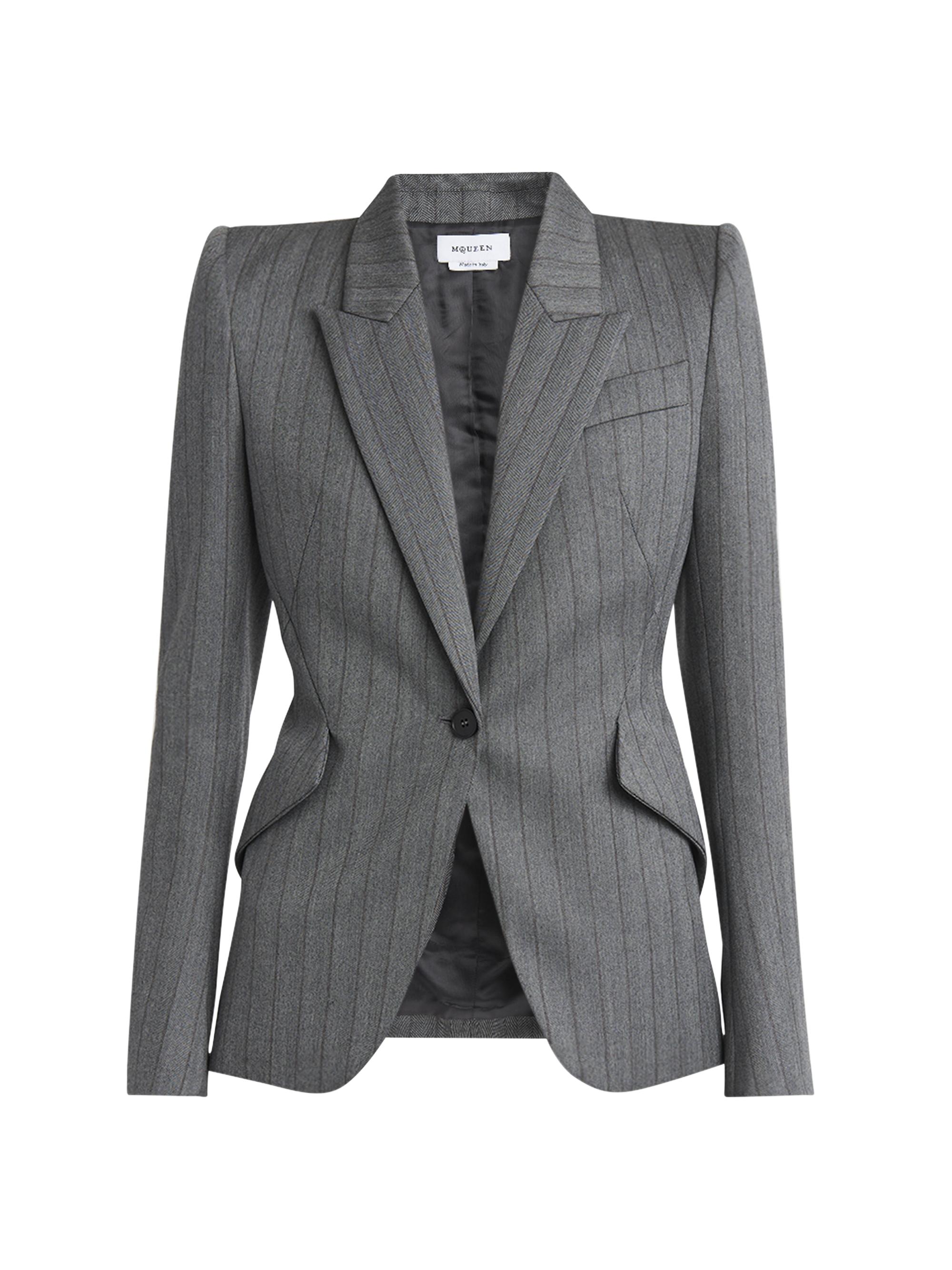 McQueen Women's Herringbone Stripe Wool Blazer - Grey