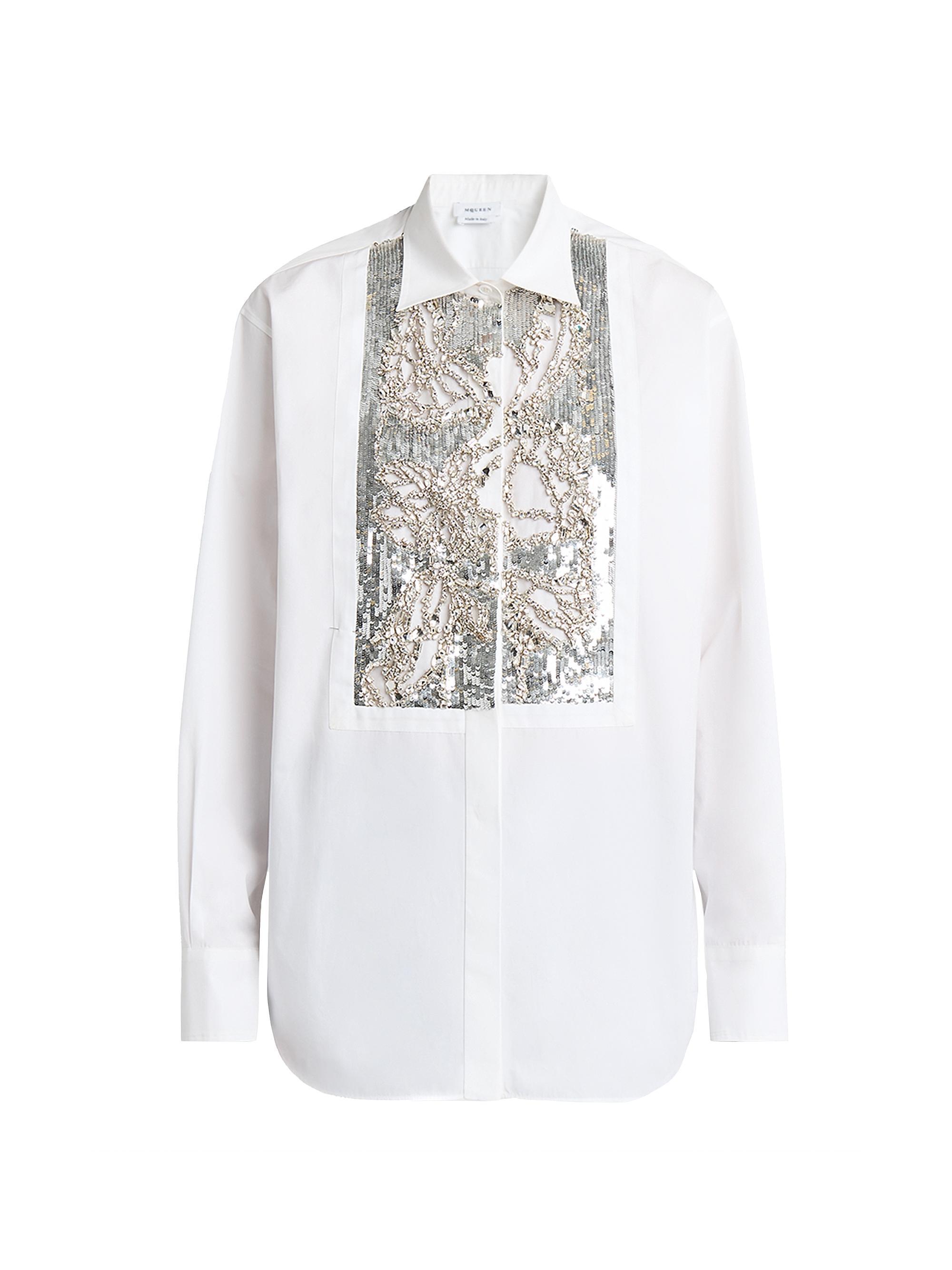 McQueen Women's Embellished Cotton Button-Down Blouse - White