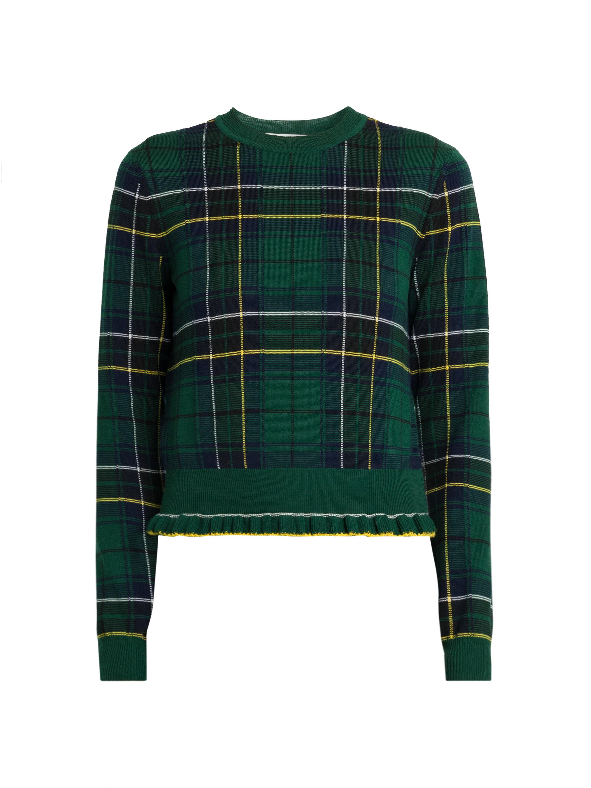 McQueen Women's Check Crewneck Wool Sweater - Green Blue Yellow