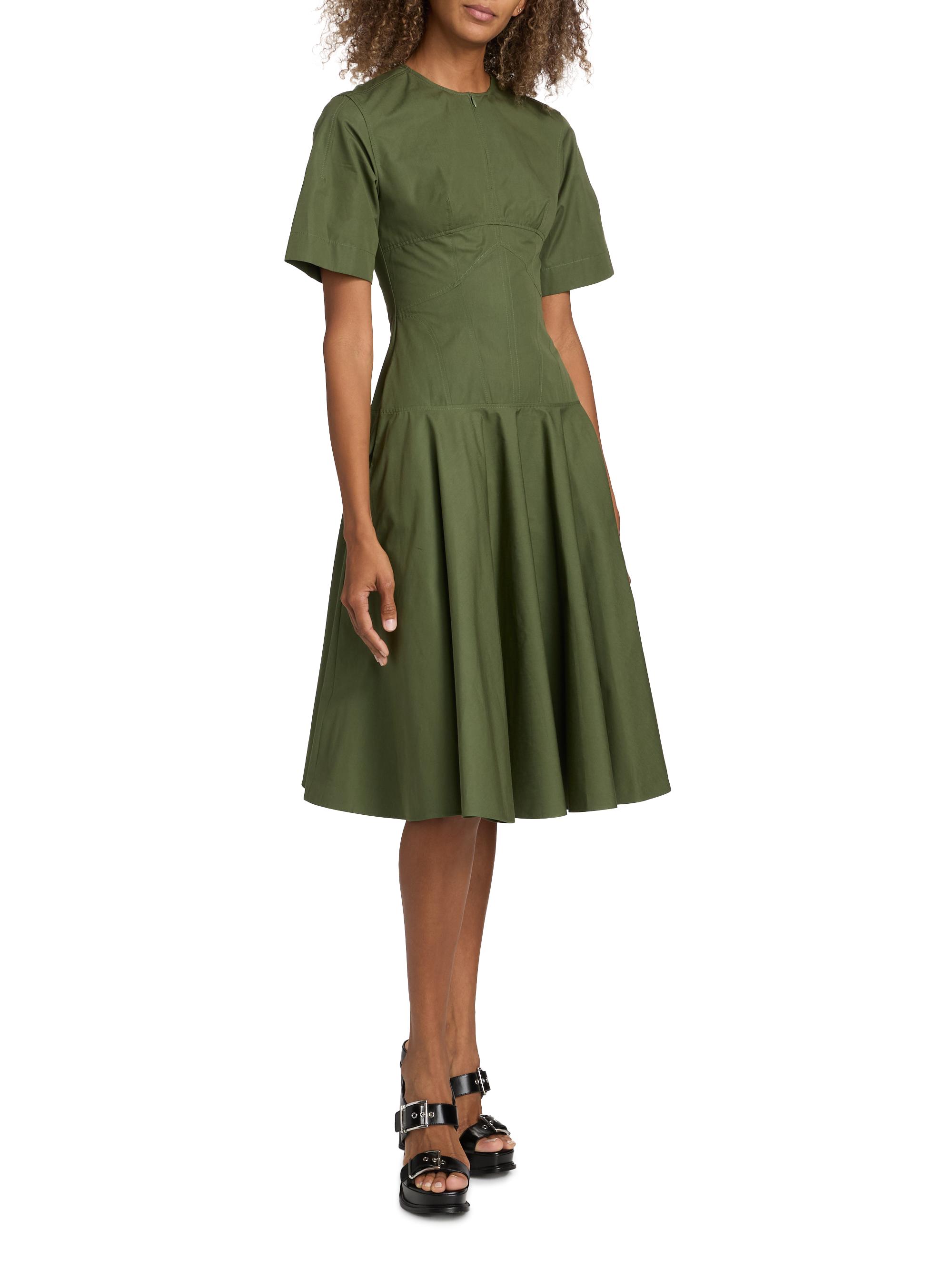 McQueen Seamed Cotton Short-Sleeve Midi-Dress | Saks Fifth Avenue