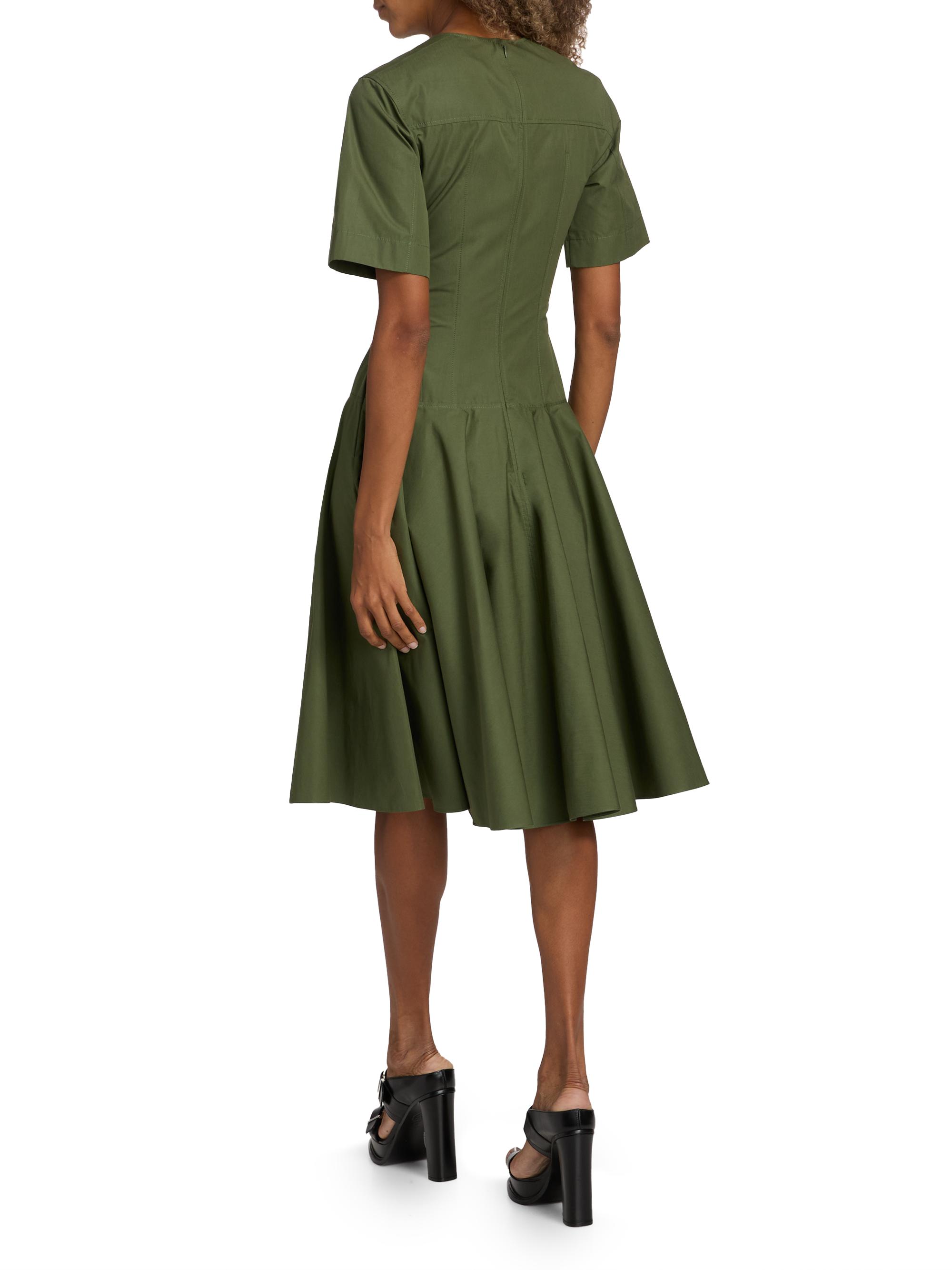 McQueen Seamed Cotton Short-Sleeve Midi-Dress | Saks Fifth Avenue