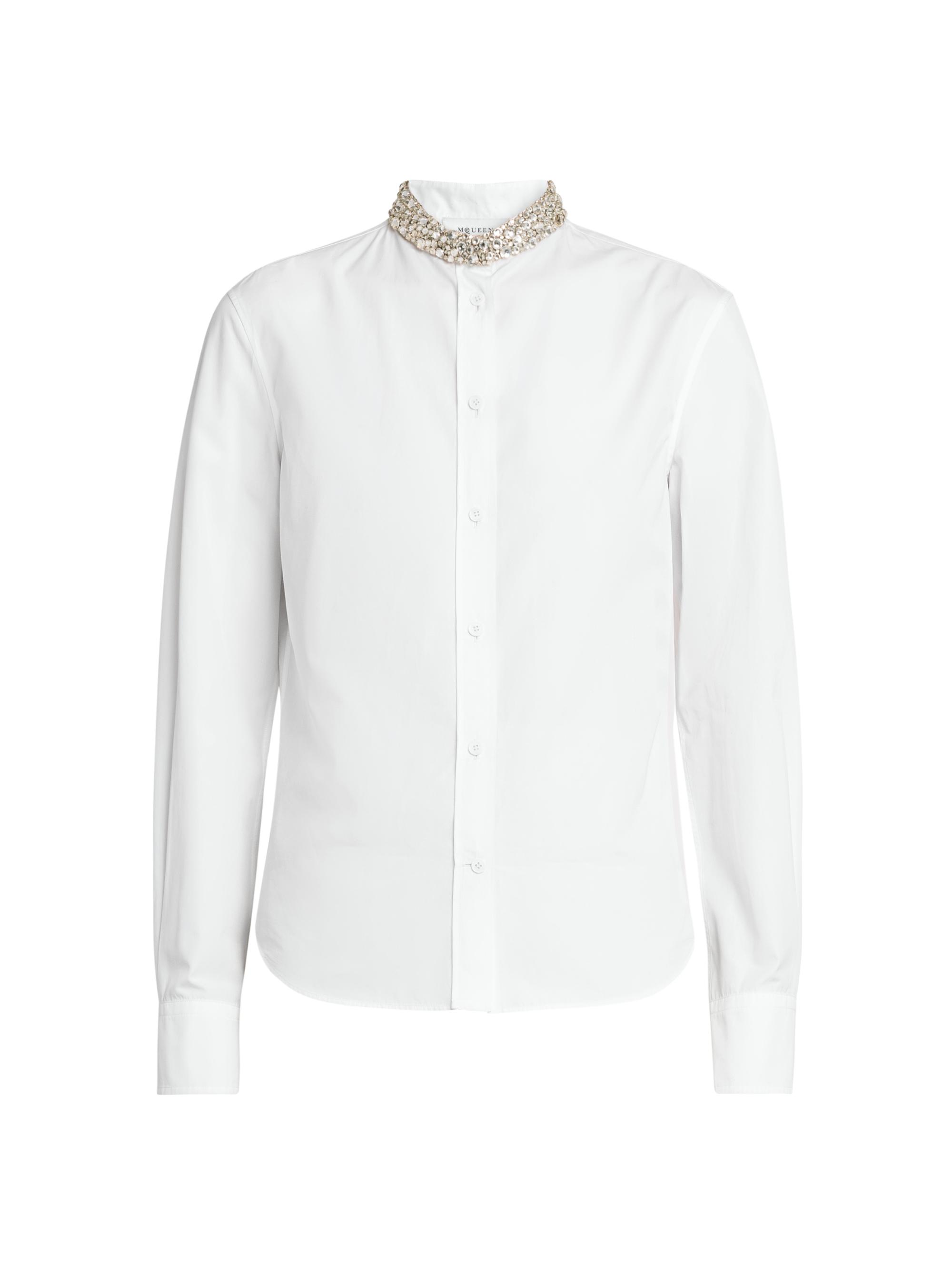 McQueen Women's Beaded Collar Cotton Poplin Shirt - Optical White