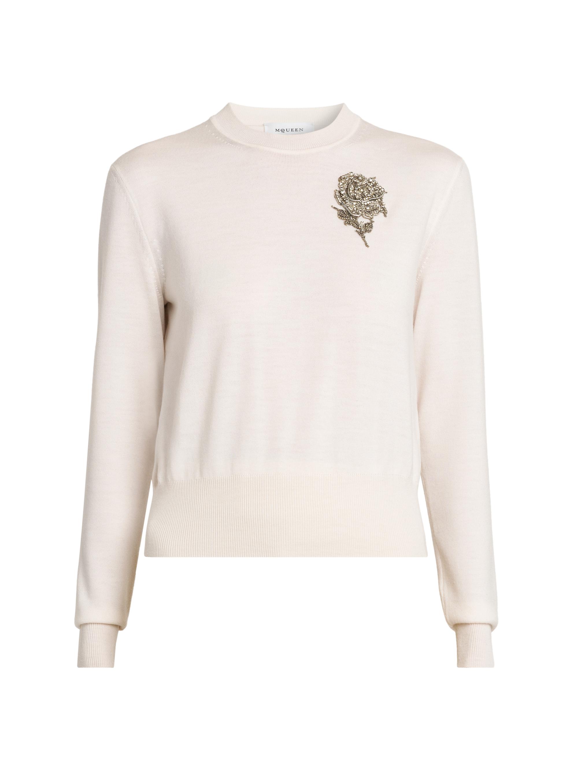 McQueen Women's Embellished Crewneck Wool Sweater -  Crystal