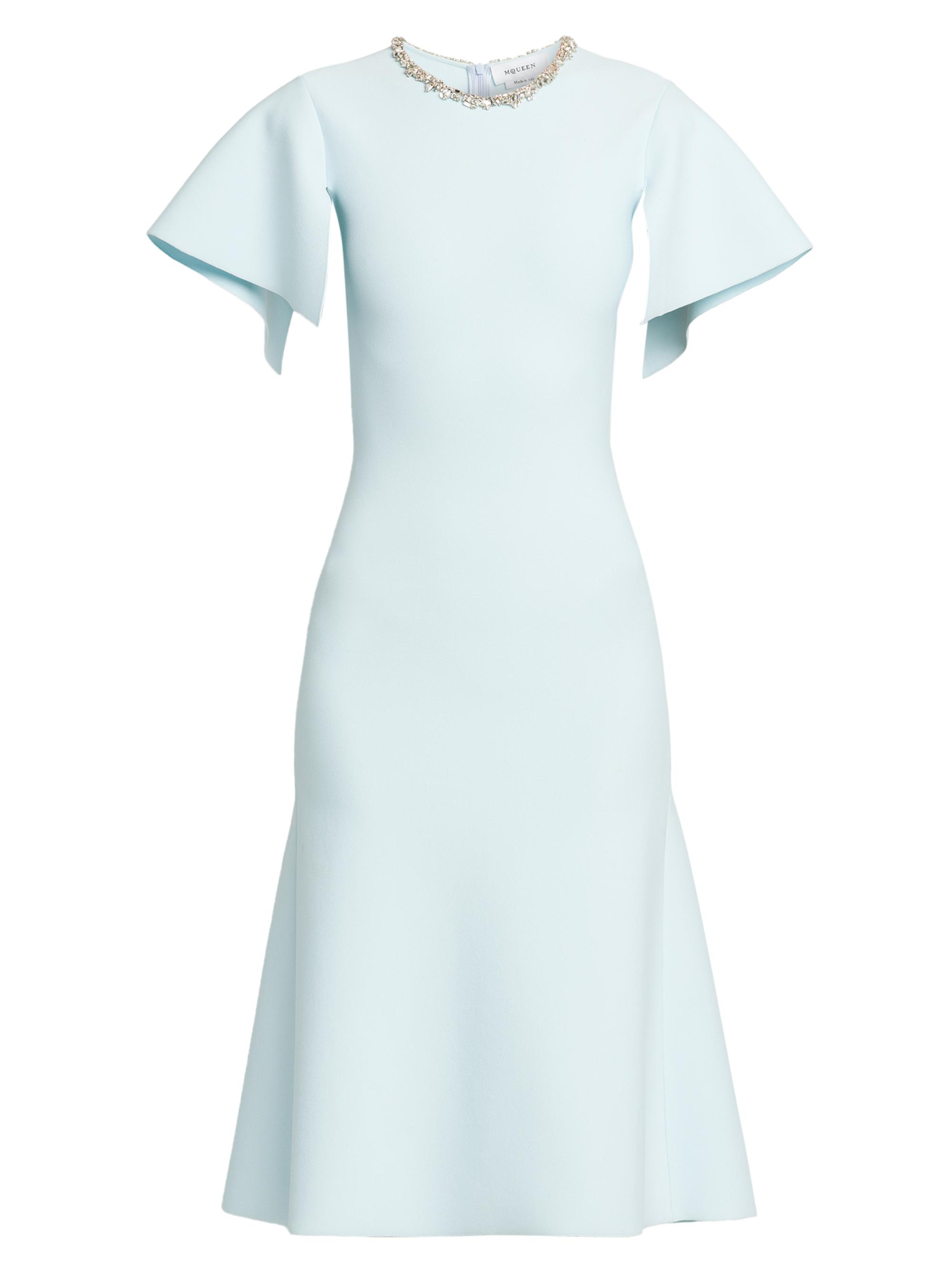 McQueen Women's Embellished Flutter-Sleeve Midi-Dress - Shirting Blue Crystal