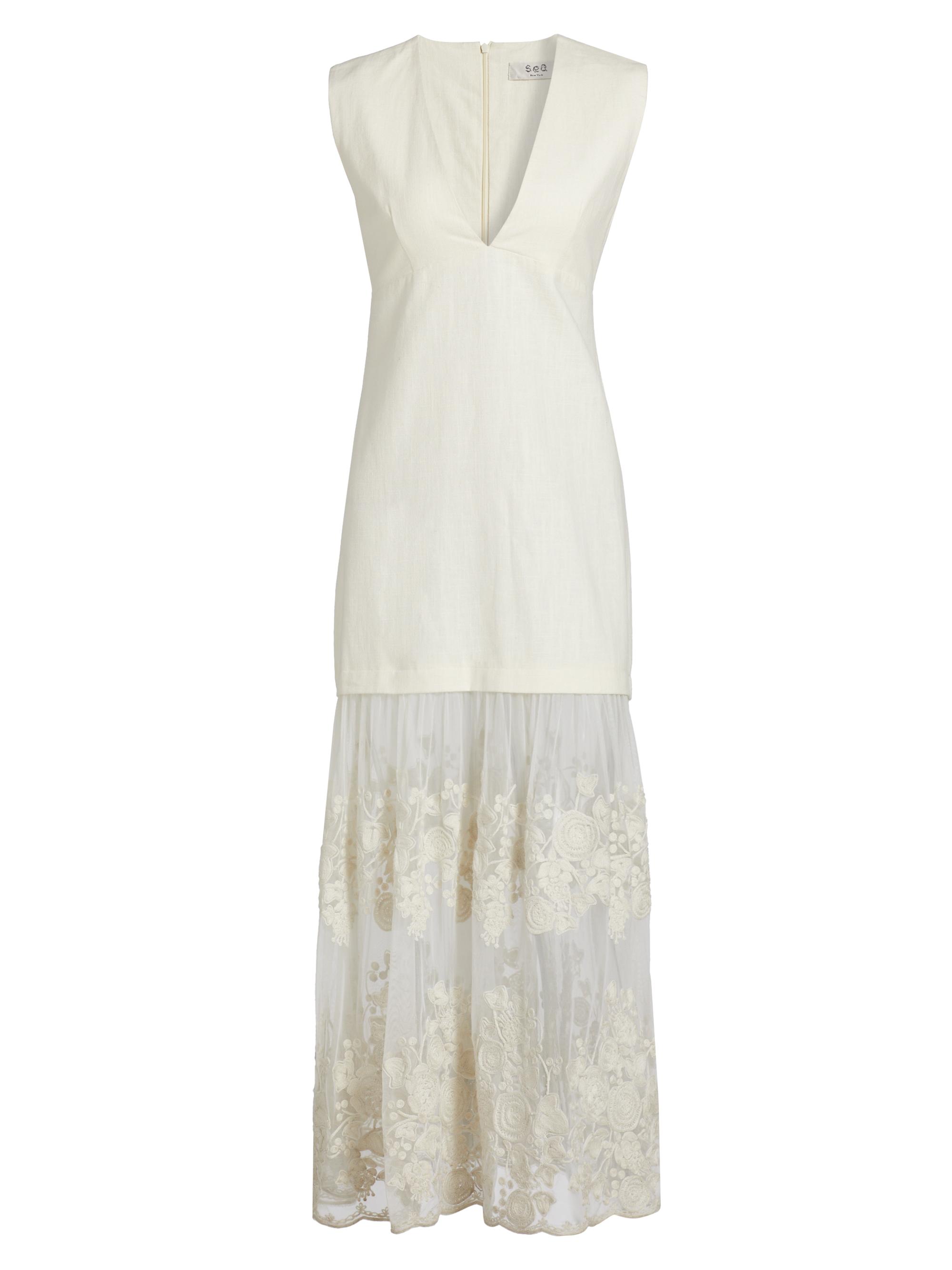 Arielle Lace Linen Midi-Dress