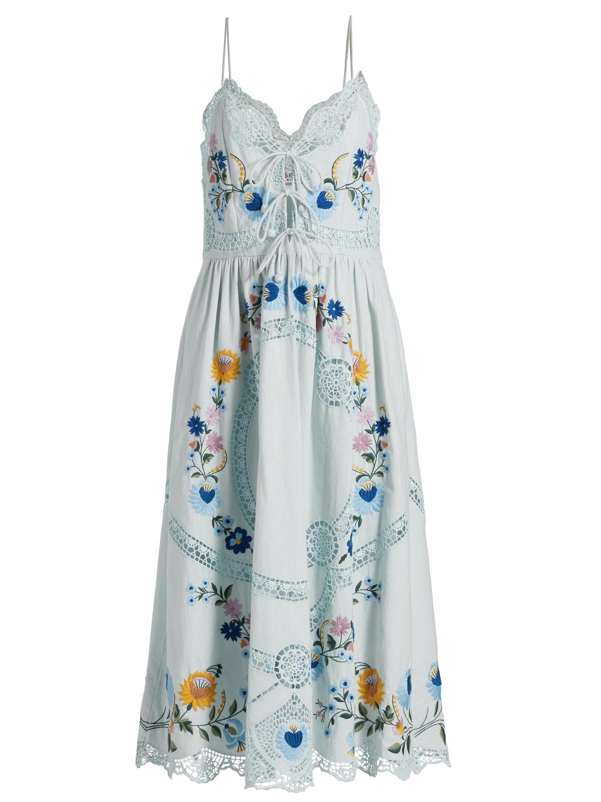 Sea Women's Celia Floral Embroidered Cotton Midi-Slipdress - Sky