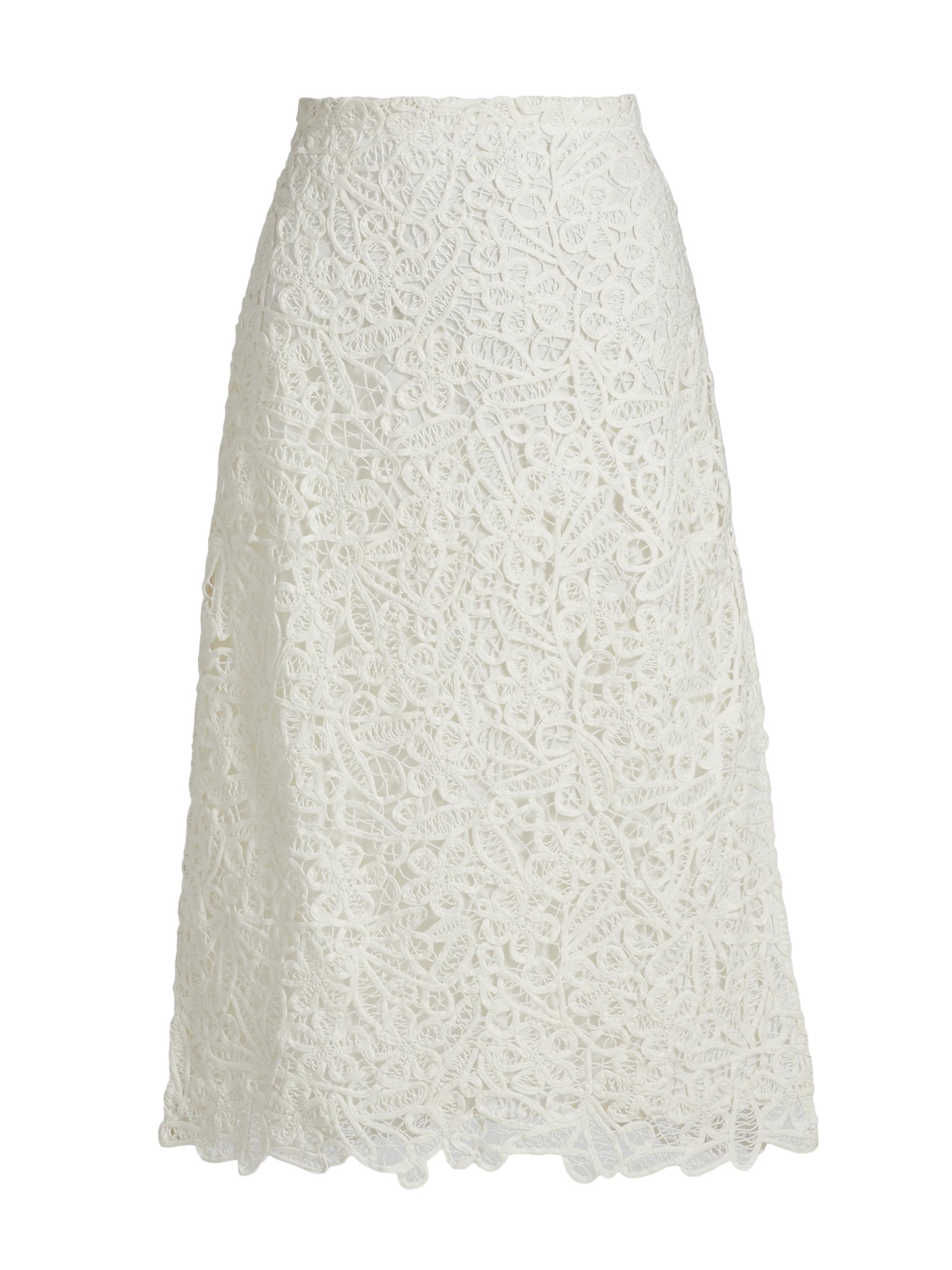 Sea Women's Lyla Soutache Floral Lace Cotton Midi-Skirt - White