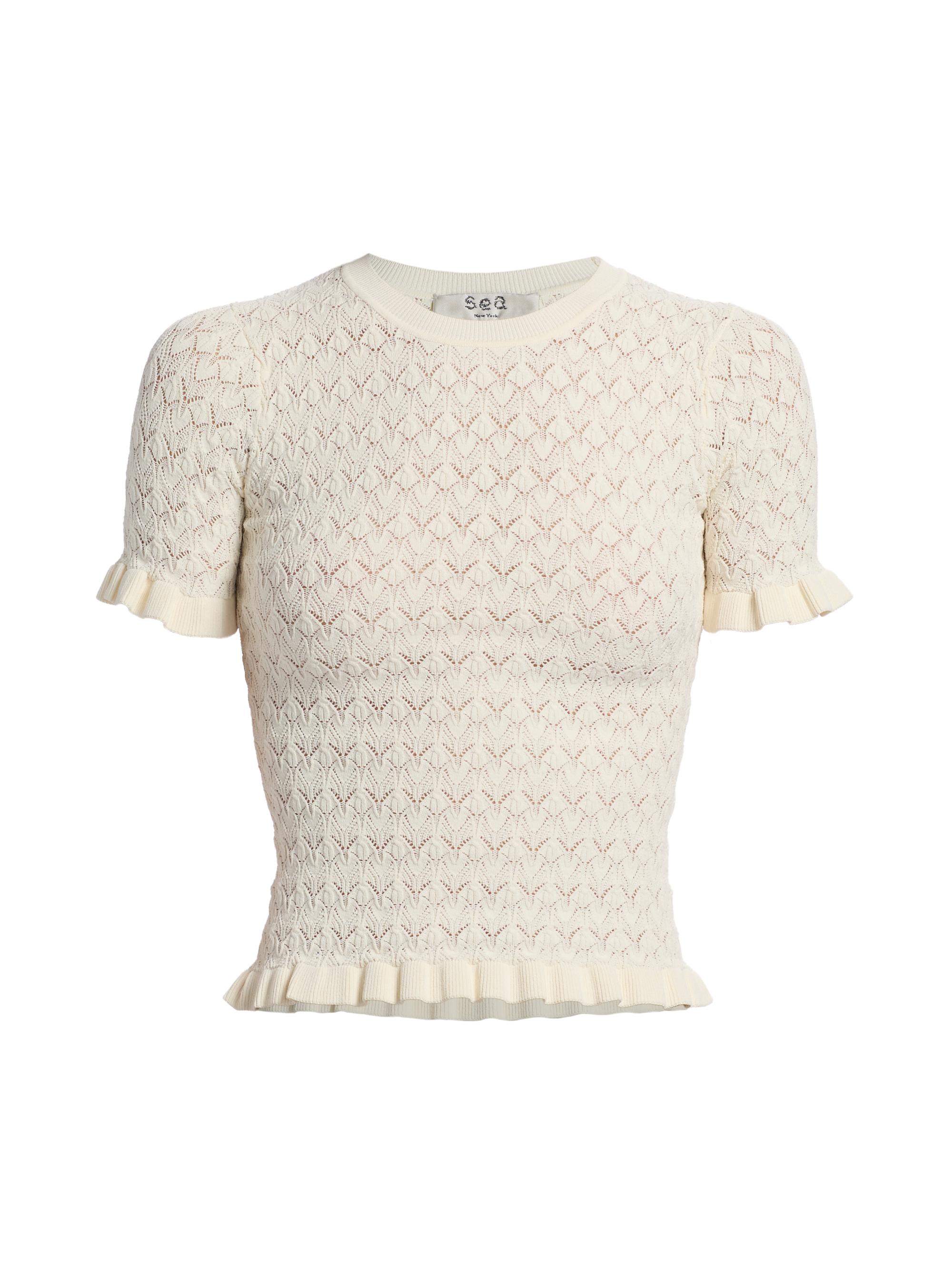 Sea Women's Rue Fine Gauge Pointelle Knit Short-Sleeve Sweater - Cream