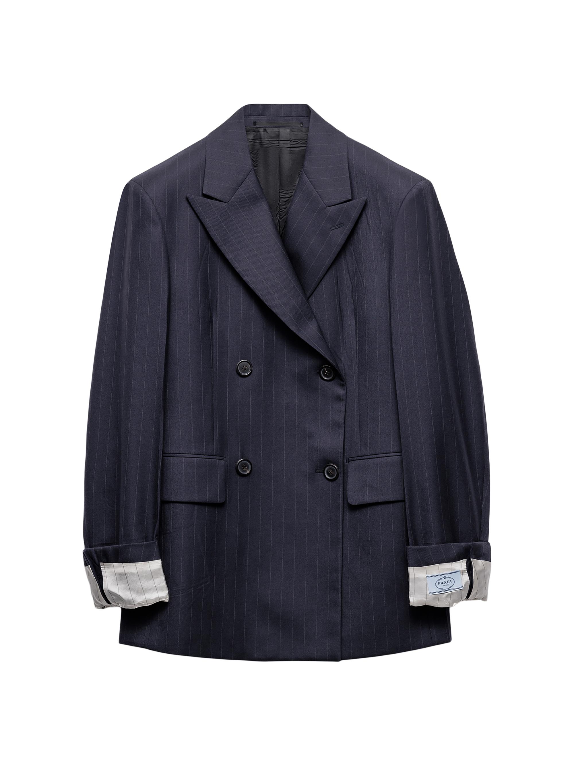 Prada Women's Double-Breasted Pinstriped Wool Jacket - Blue