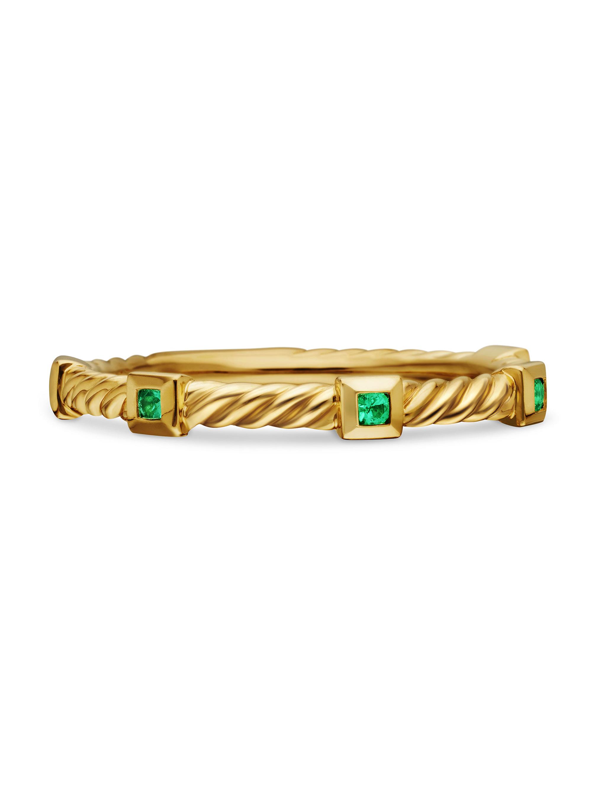 David Yurman Women's Cable Collectibles Stack Ring in 18K Yellow Gold - Emerald