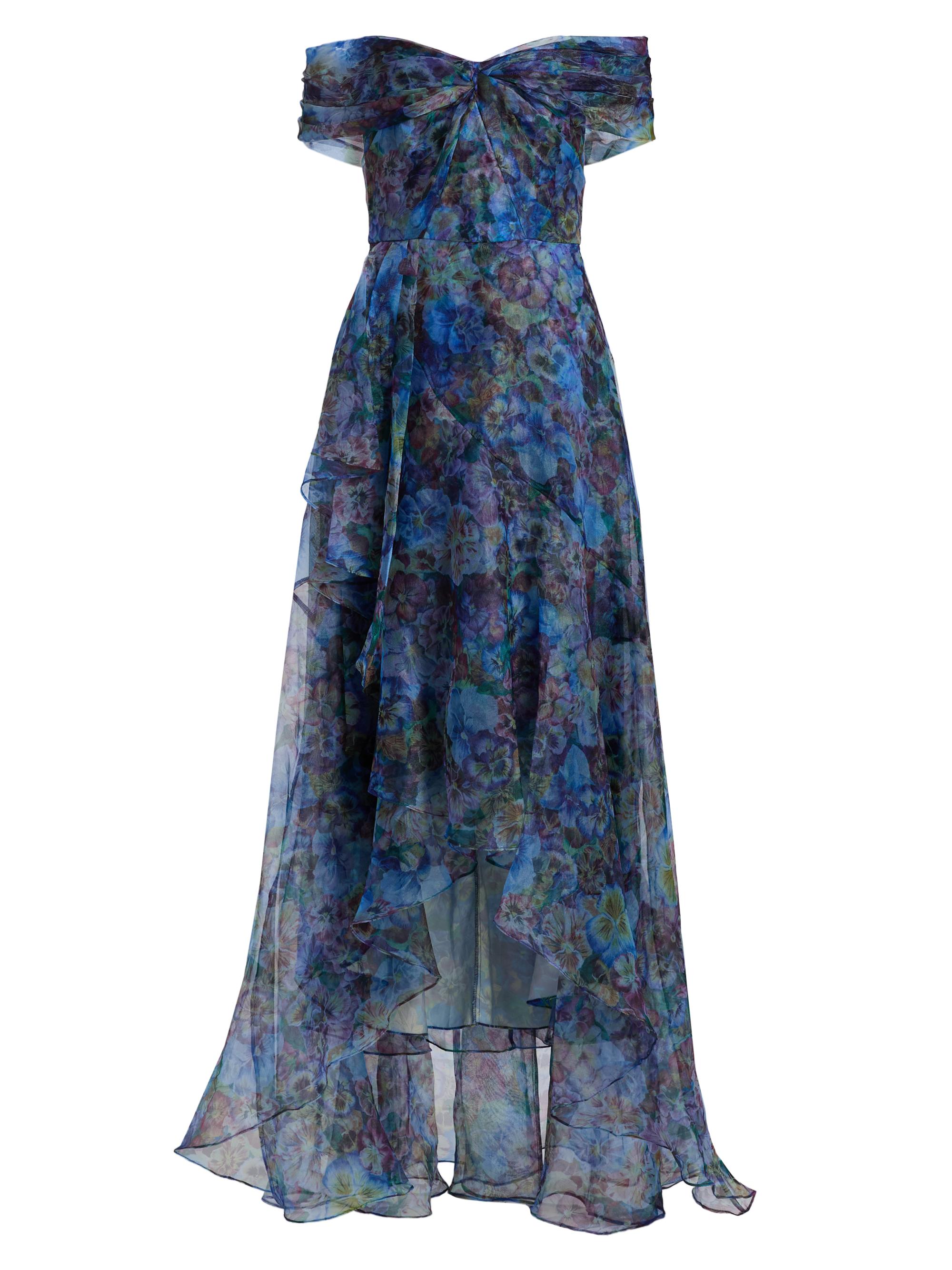 Theia Women's Alona Printed Organza Off-the-Shoulder Gown - Pansy Dream