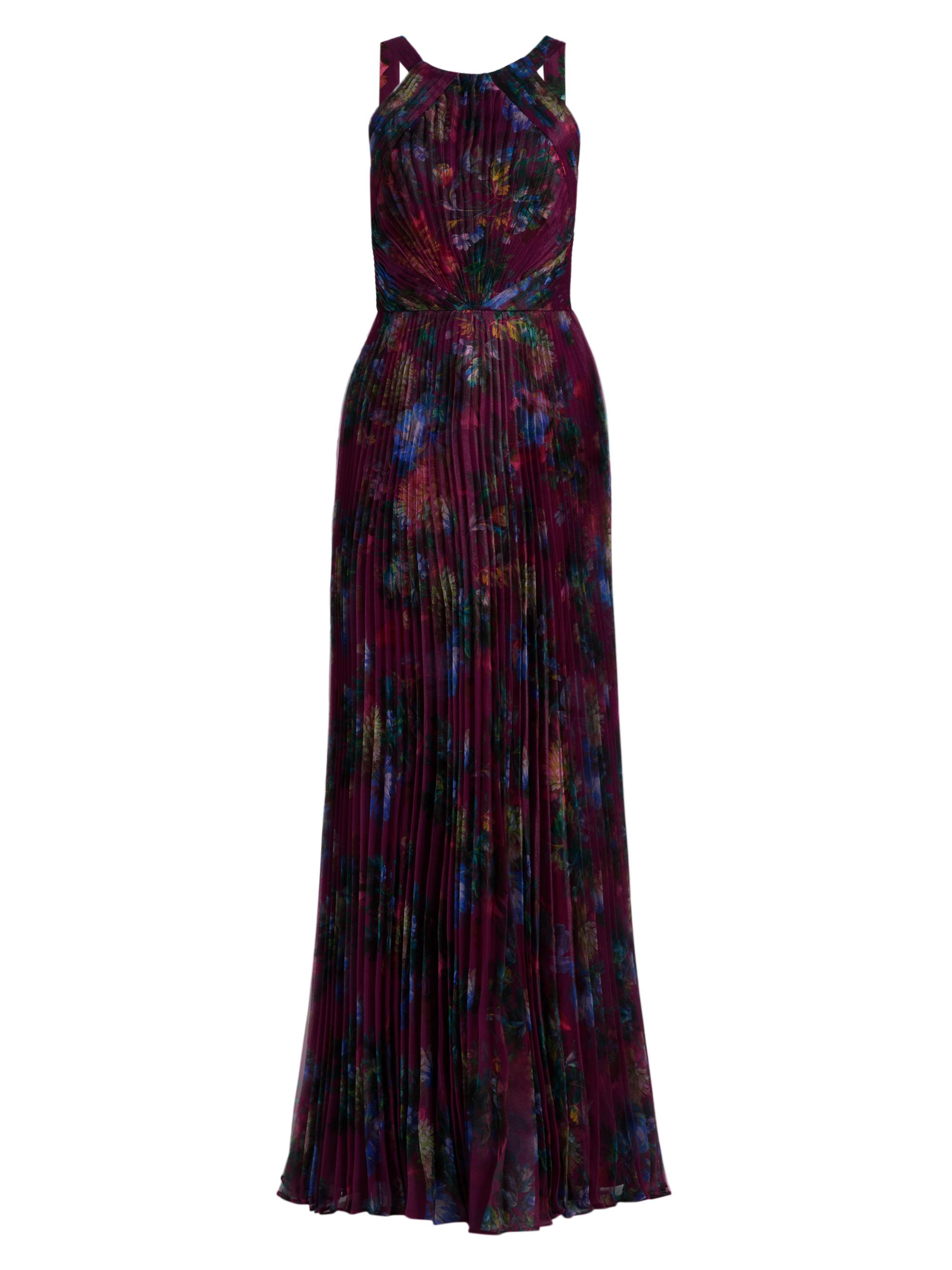 Theia Women's Naveen Pleated Organza Halter Gown - Sangria Poppy Stripe