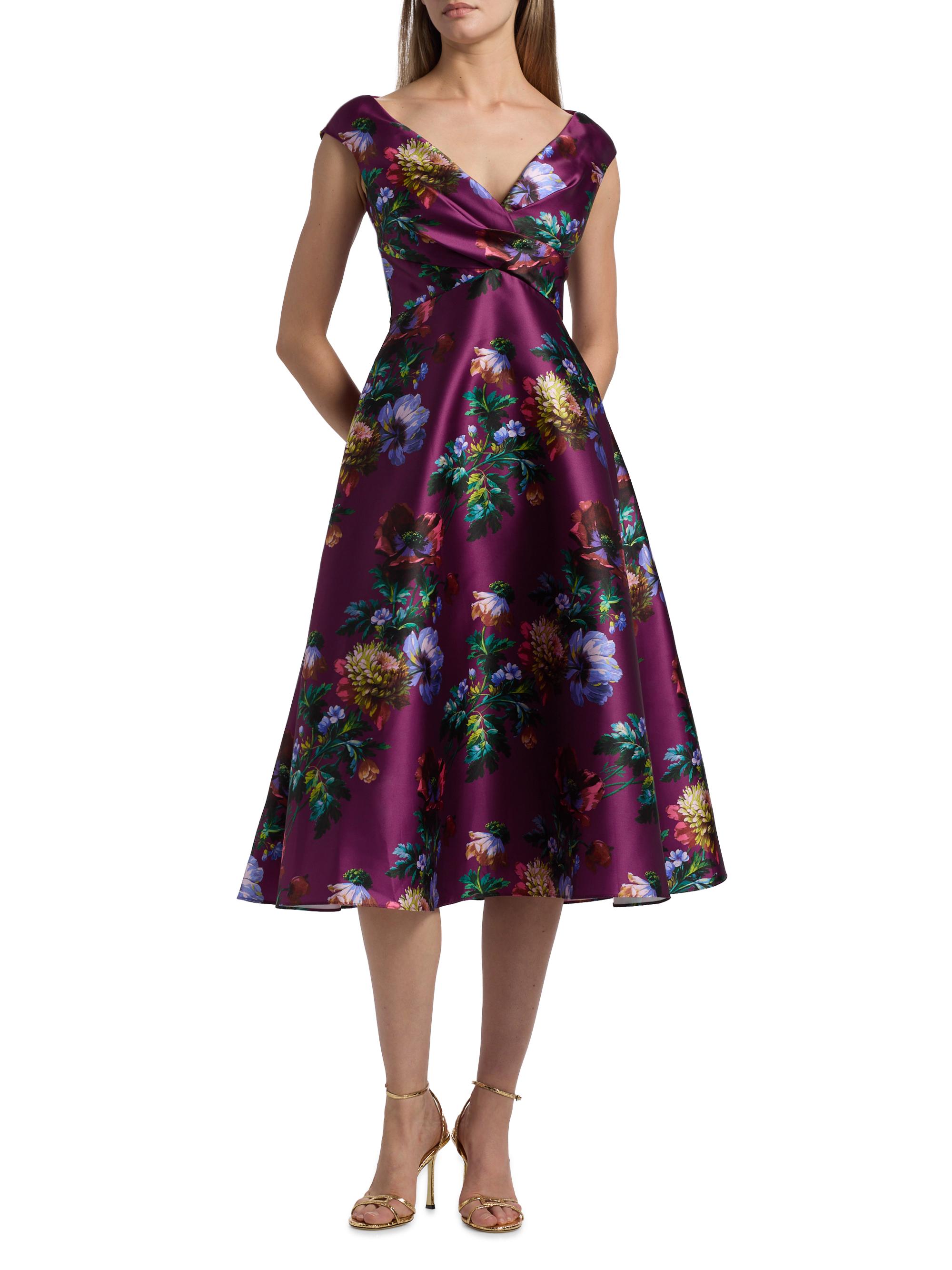 Theia | Sangria poppy stripe | Women's Kadence Floral V-Neck Mid