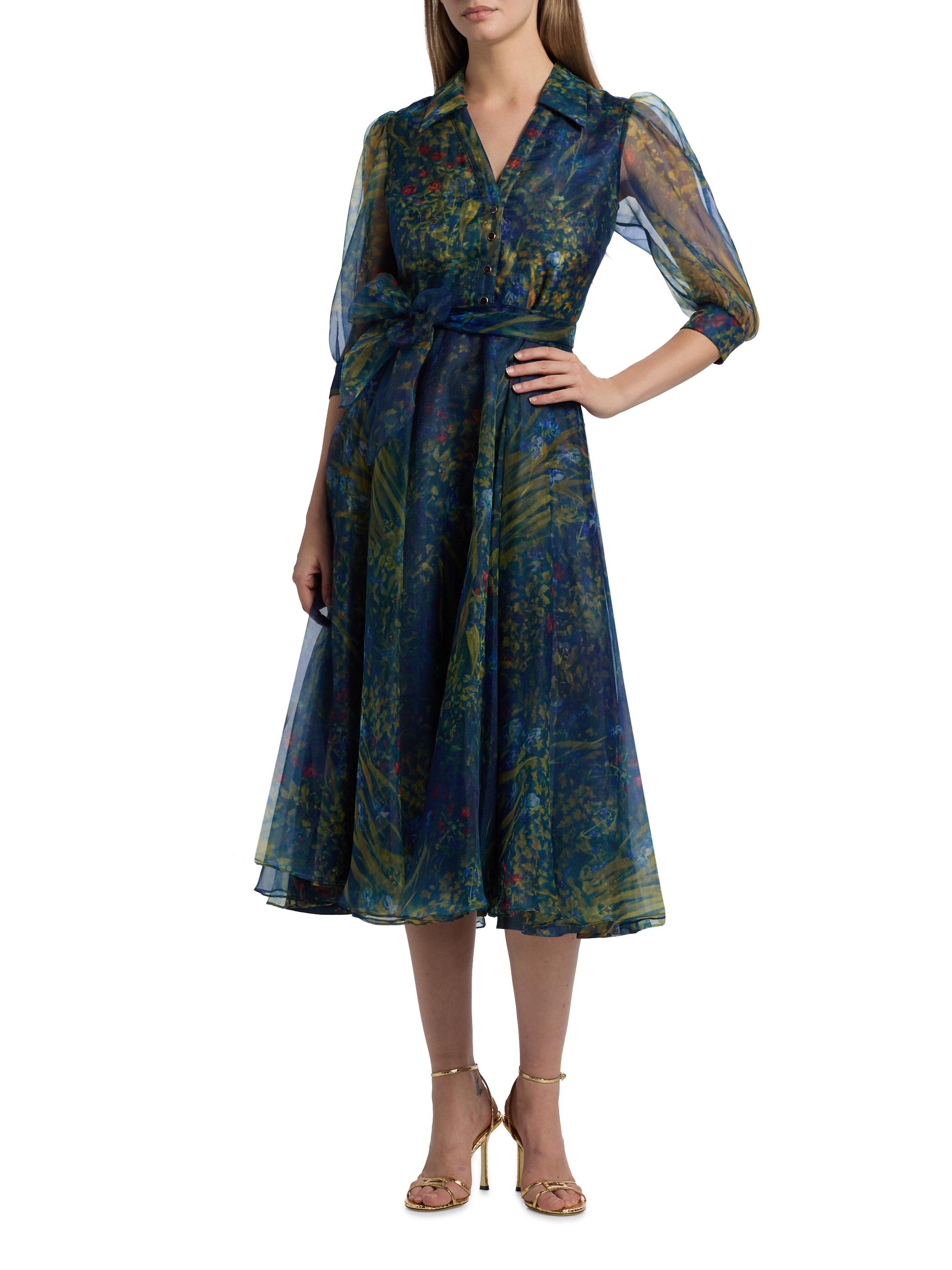 Theia Winnie Floral Organza Midi-Dress | Saks Fifth Avenue