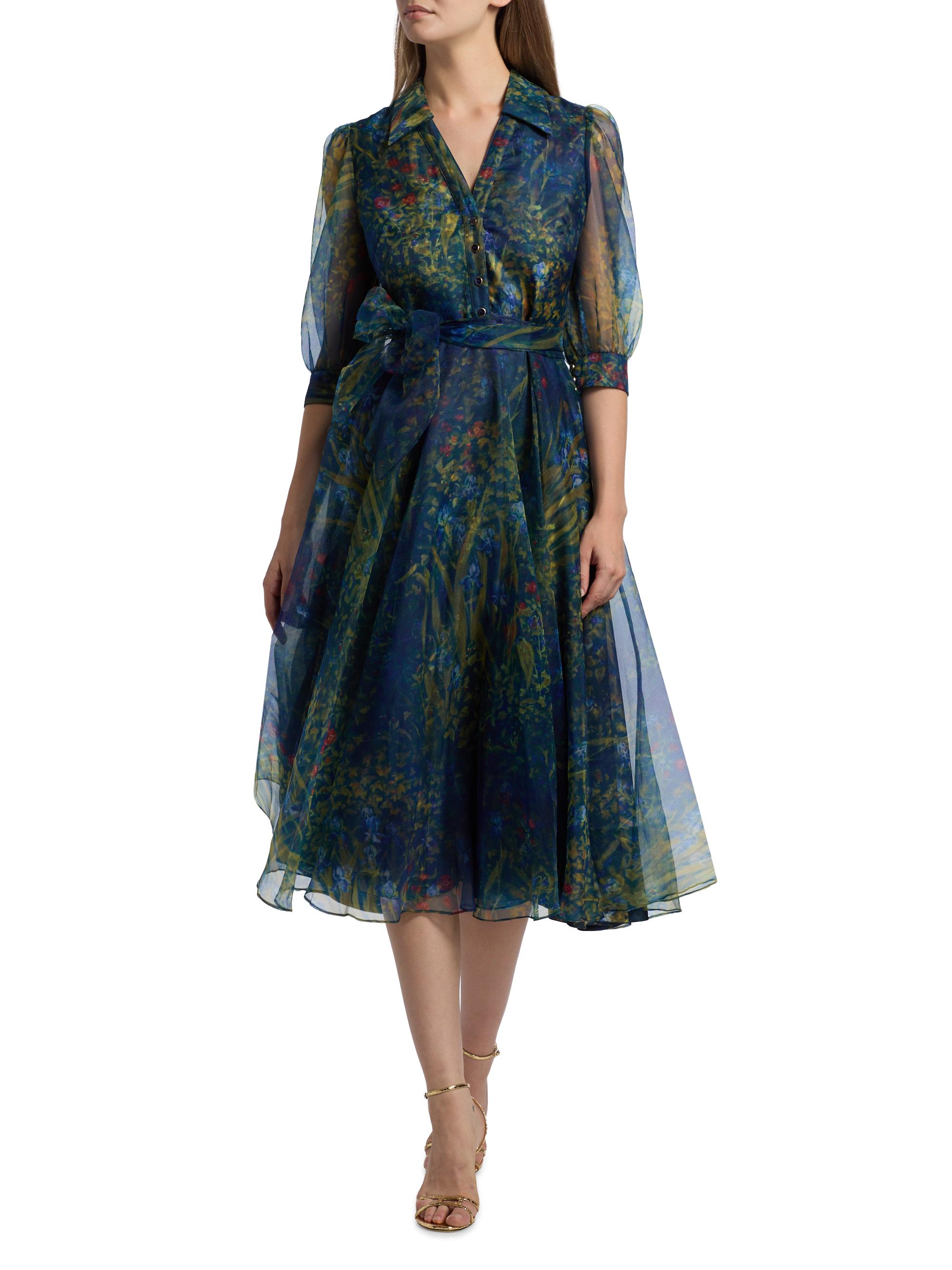 Theia Winnie Floral Organza Midi-Dress | Saks Fifth Avenue
