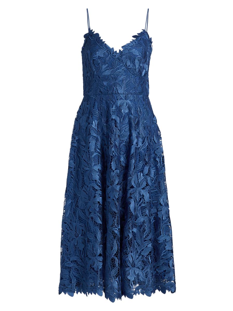 Theia Women's Ainslie Lace Midi Cocktail Dress - Blue Mirage - Size 14