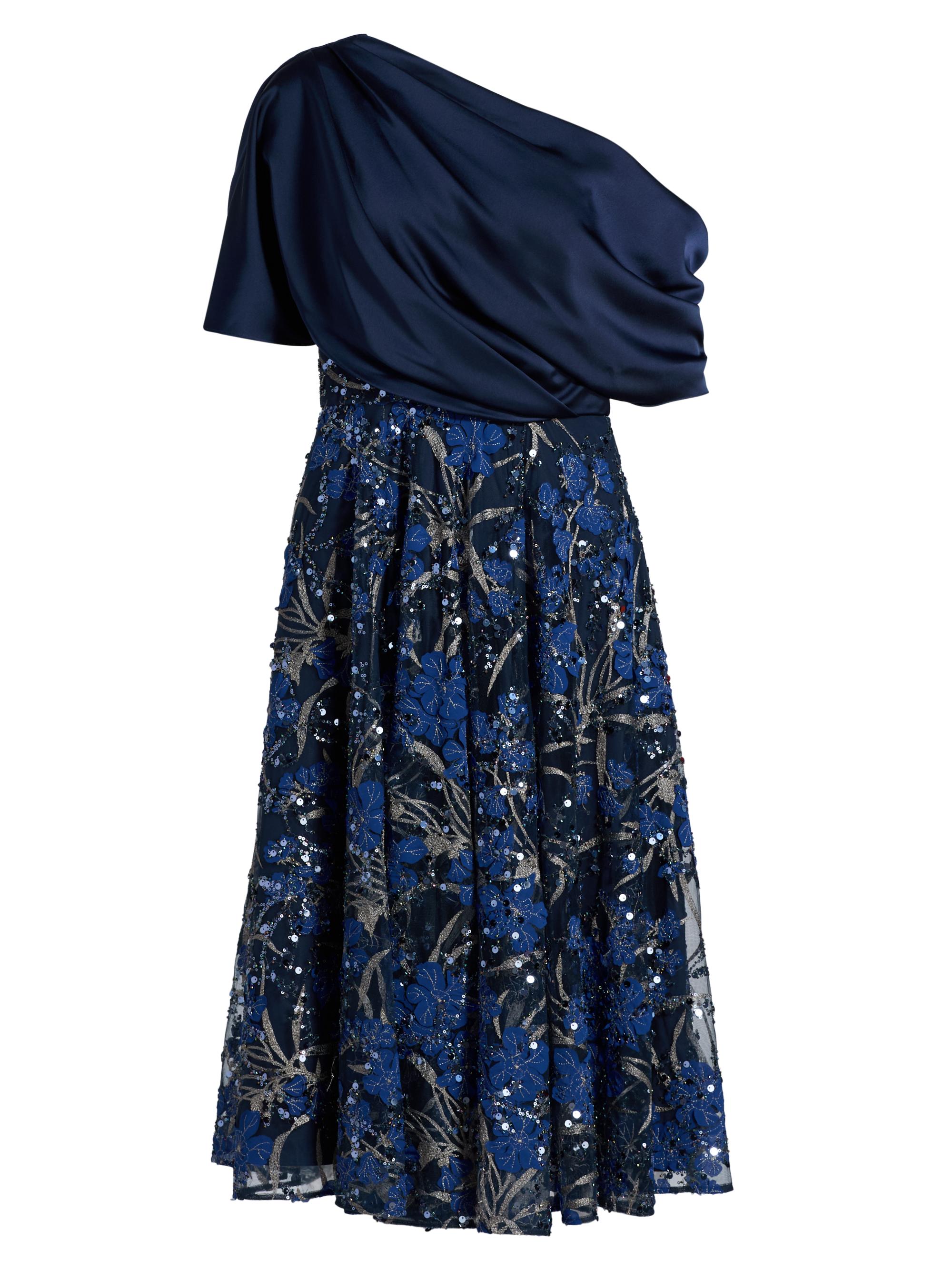 Theia Women's Embellished One-Shoulder Midi-Dress - Navy