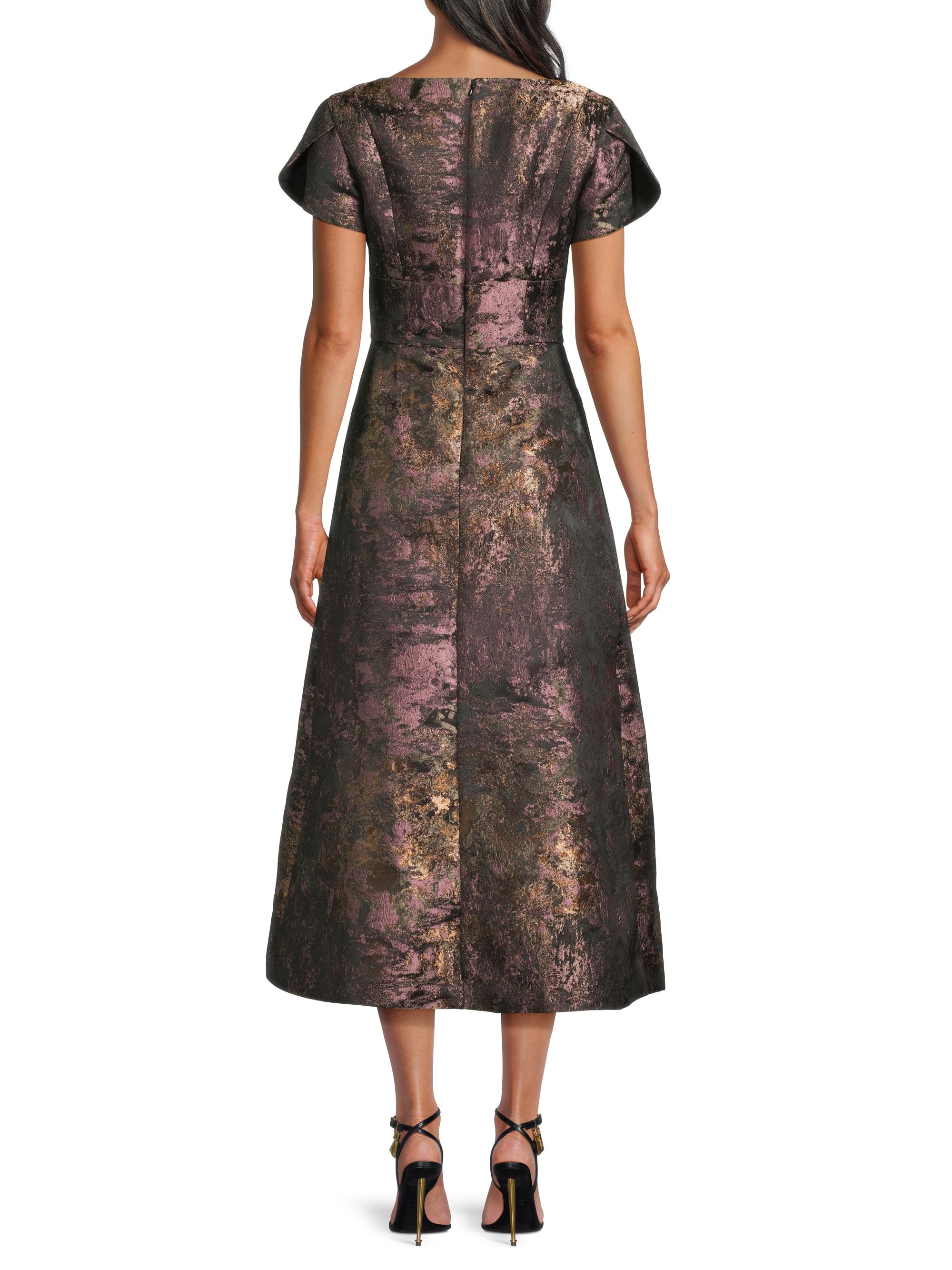 kay unger metallic dress KAY UNGER Bronze Metallic & Lace Fit & Flare Sleeveless Cocktail Dress 4