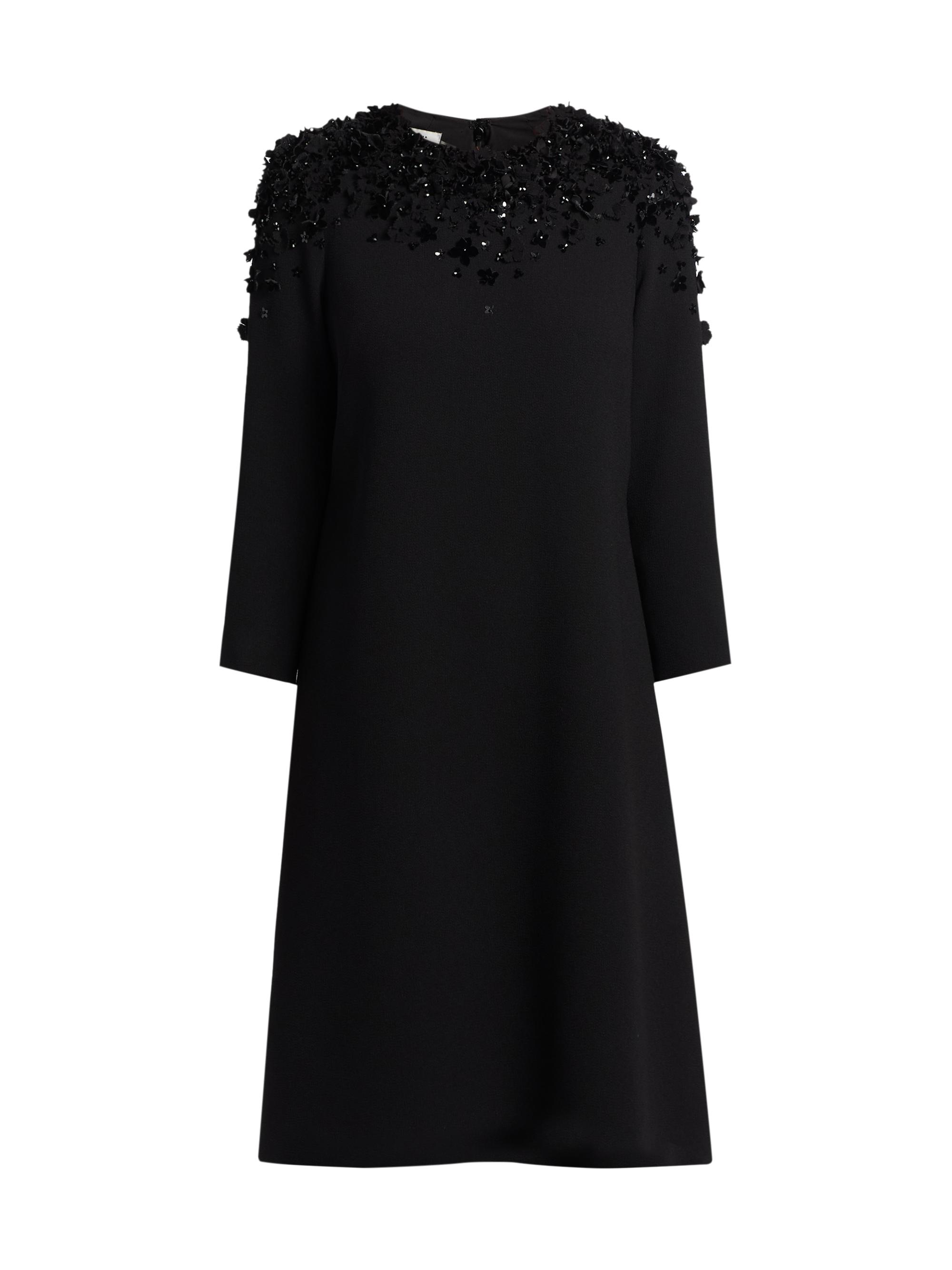 Teri Jon by Rickie Freeman Women's Floral Beaded Appliqué Crepe Cocktail Dress - Black