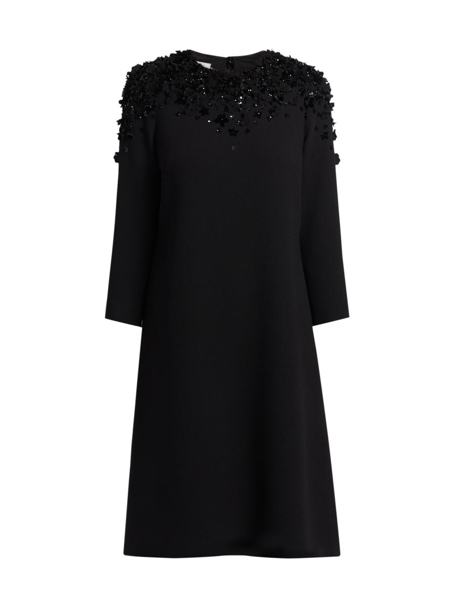 Teri Jon Women's Floral Beaded Appliqué Crepe Cocktail Dress In Black