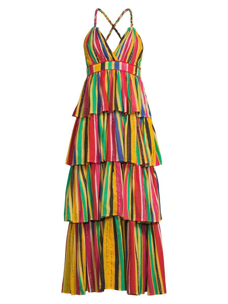 knee length dresses for ladies Rainbow Multi Color Bright Stripe Dress