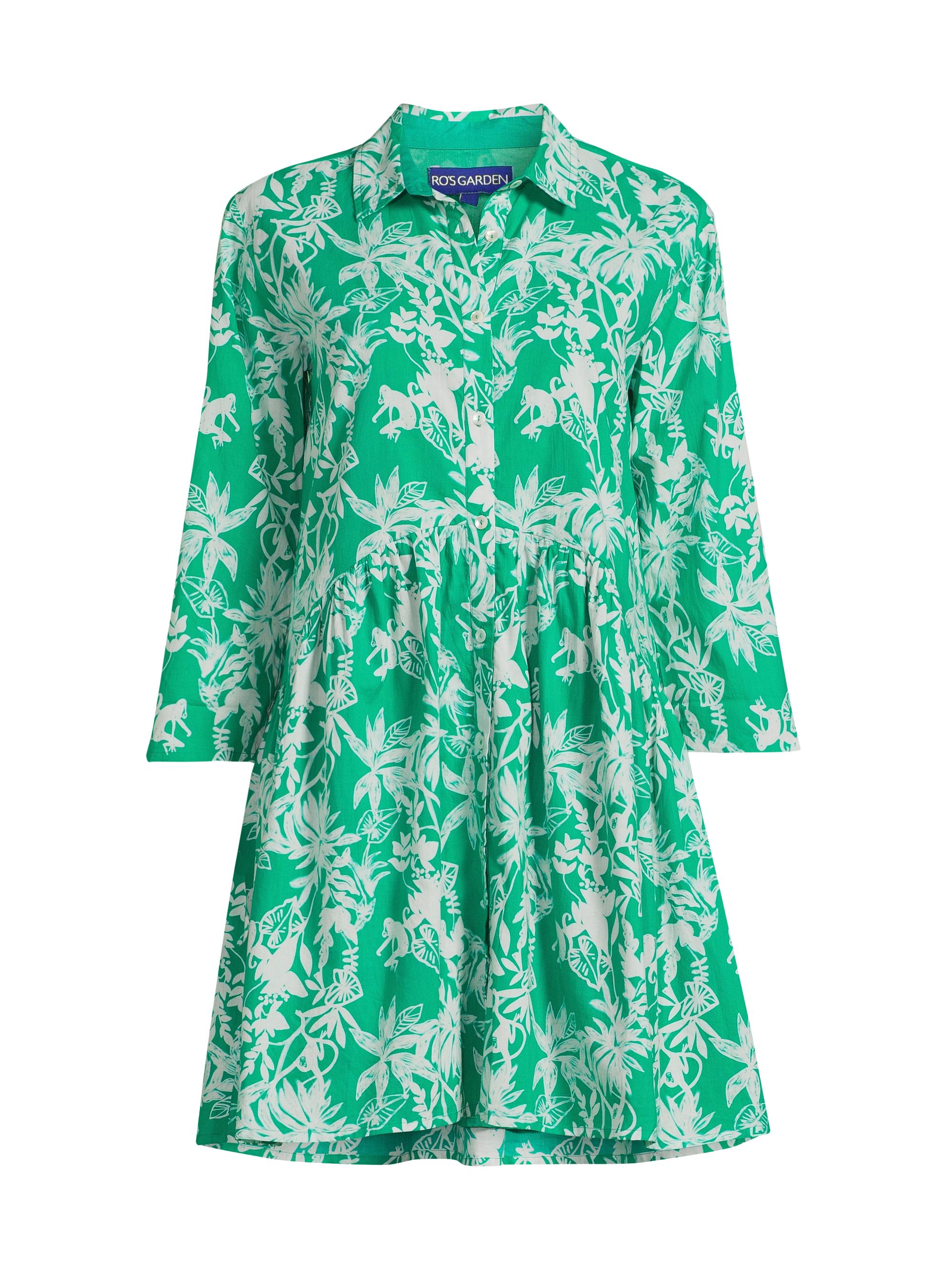 Ro's Garden Women's Deauville Botanical Print Cotton Shirtdress - Green Amazonia