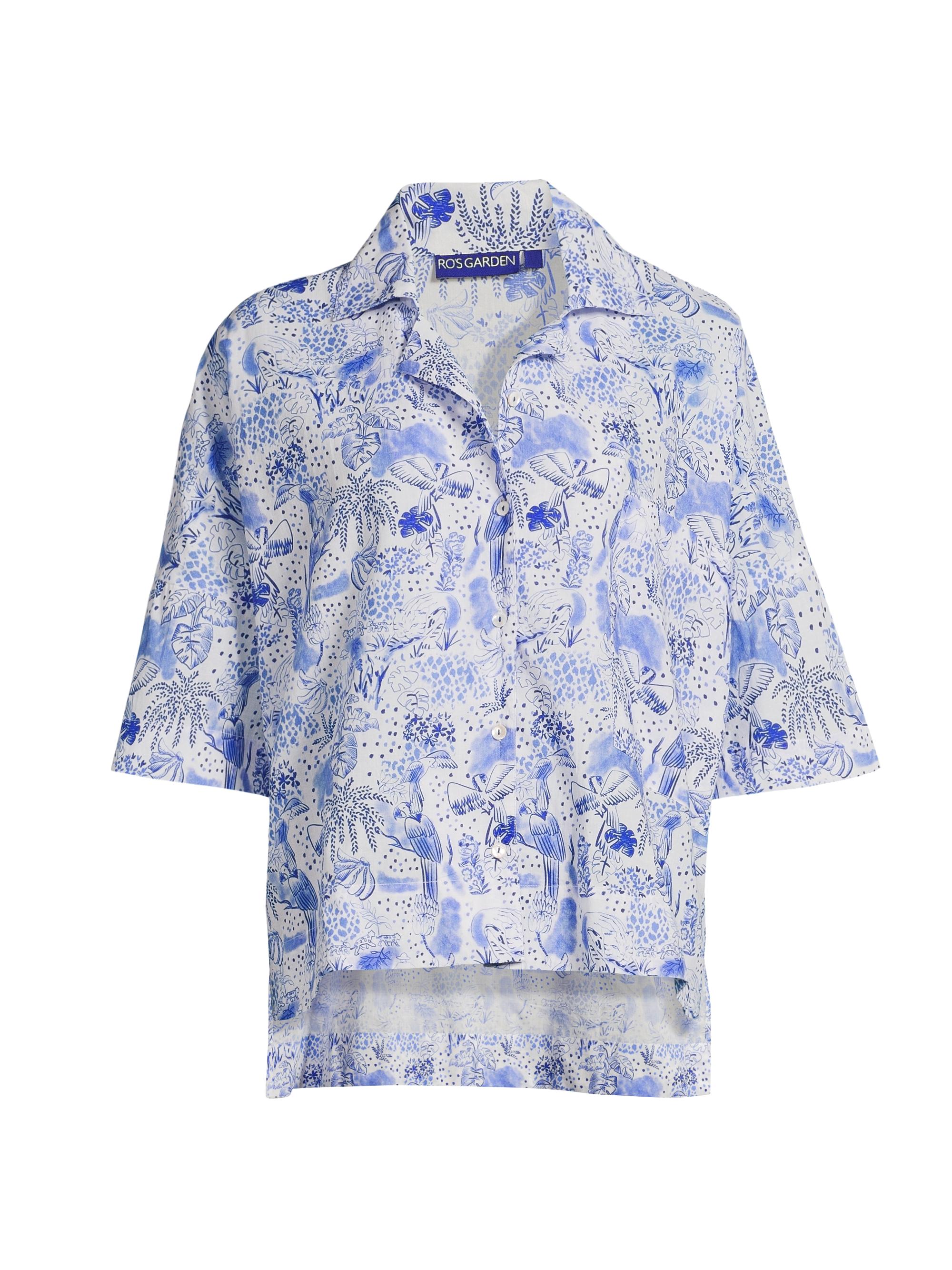 Ro's Garden Women's Natalia Floral Cotton Shirt - Blue Anaplois