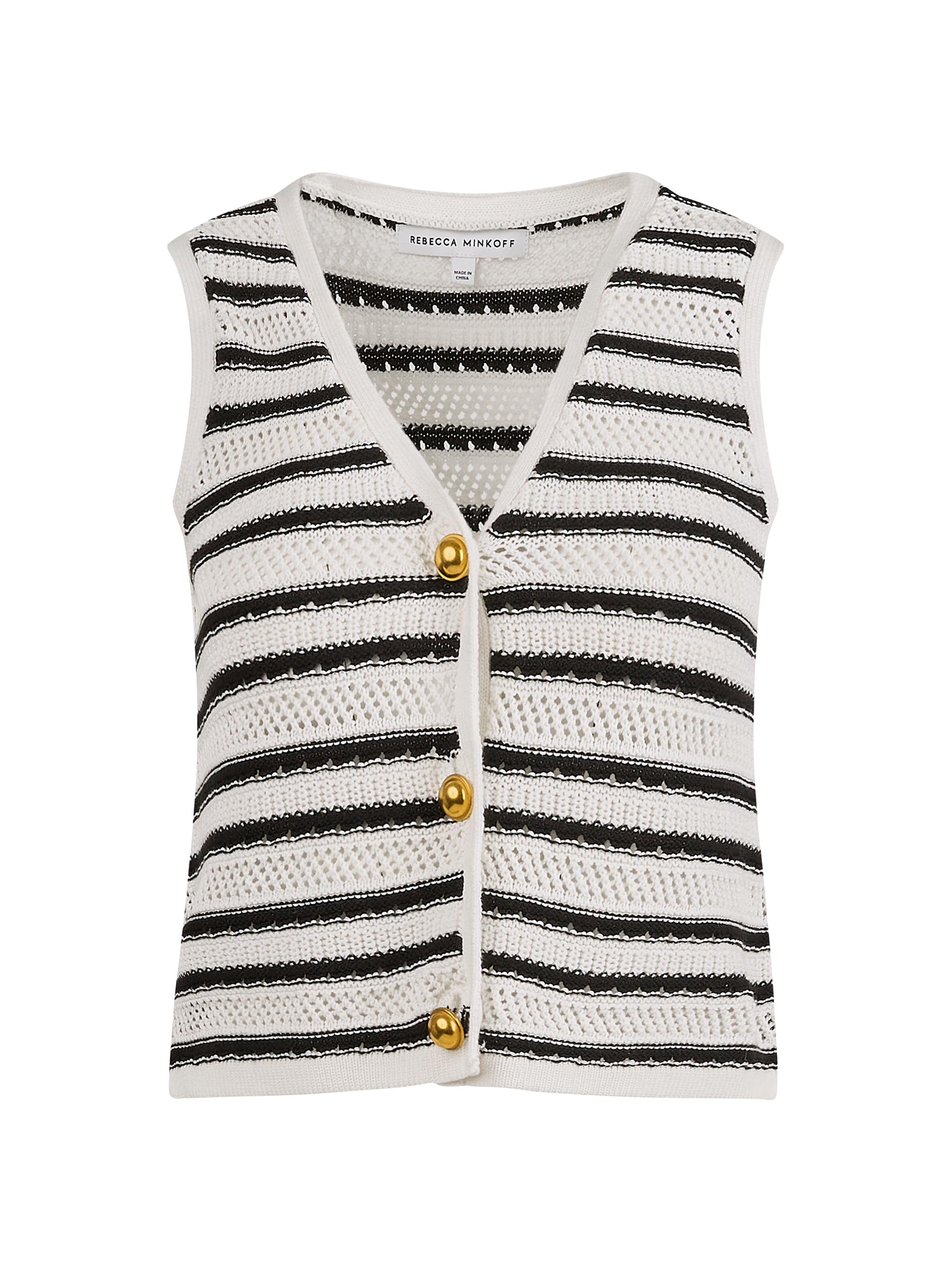 Rebecca Minkoff Women's Vic Striped Cotton Sweater Vest - Black Ecru