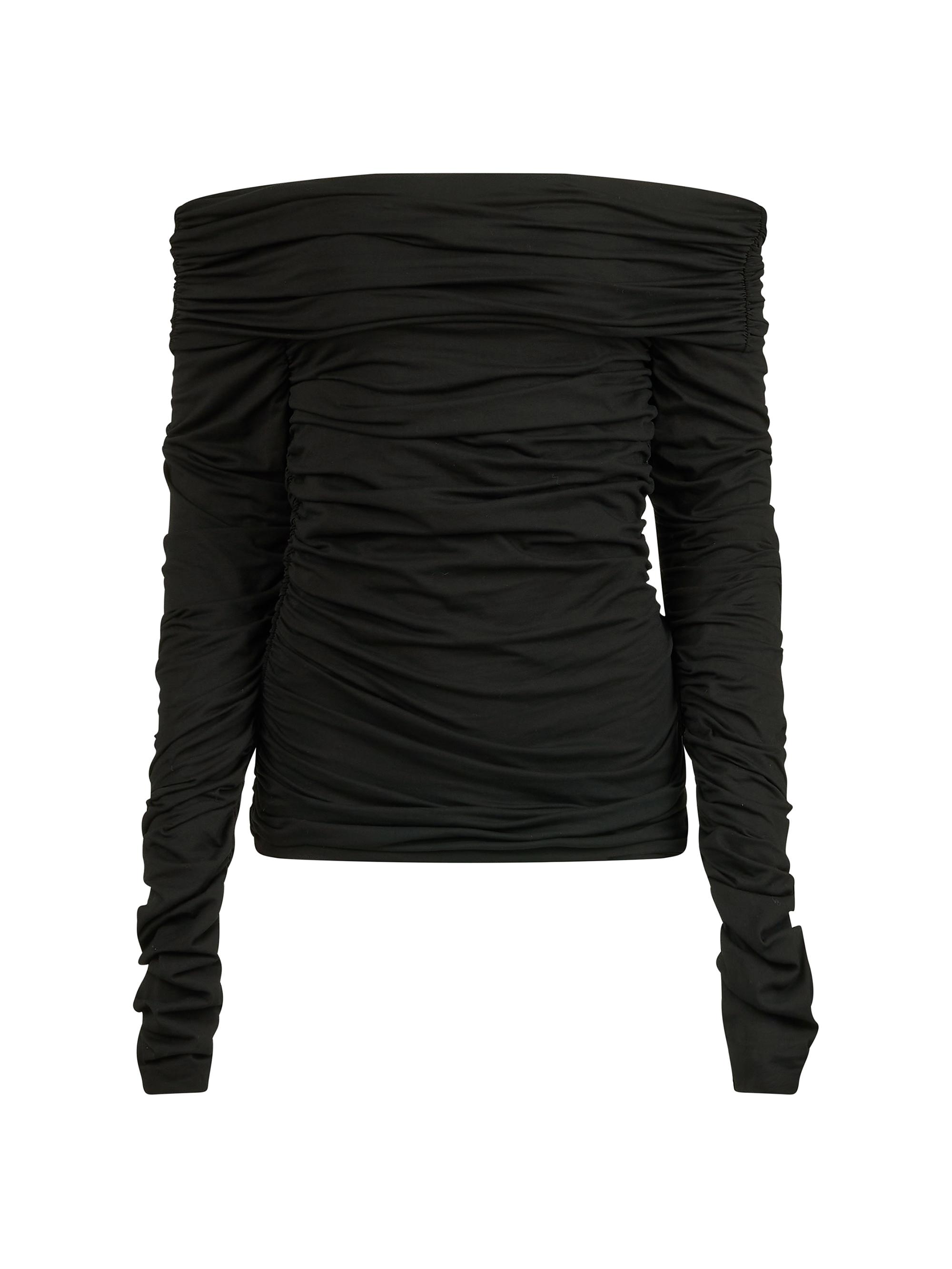 Rebecca Minkoff Women's Maria Ruched Stretch-Cotton Off-The-Shoulder Top - True Black