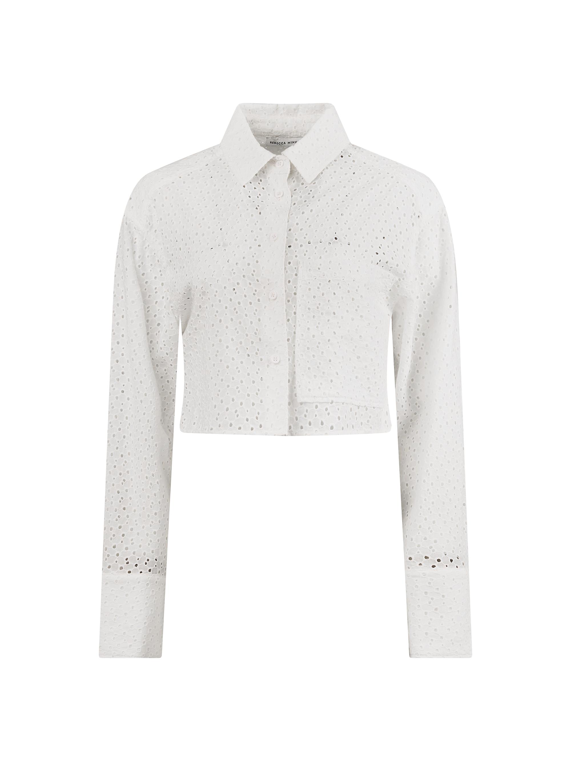 Rebecca Minkoff Women's Juna Eyelet Cotton Crop Shirt - Bright White