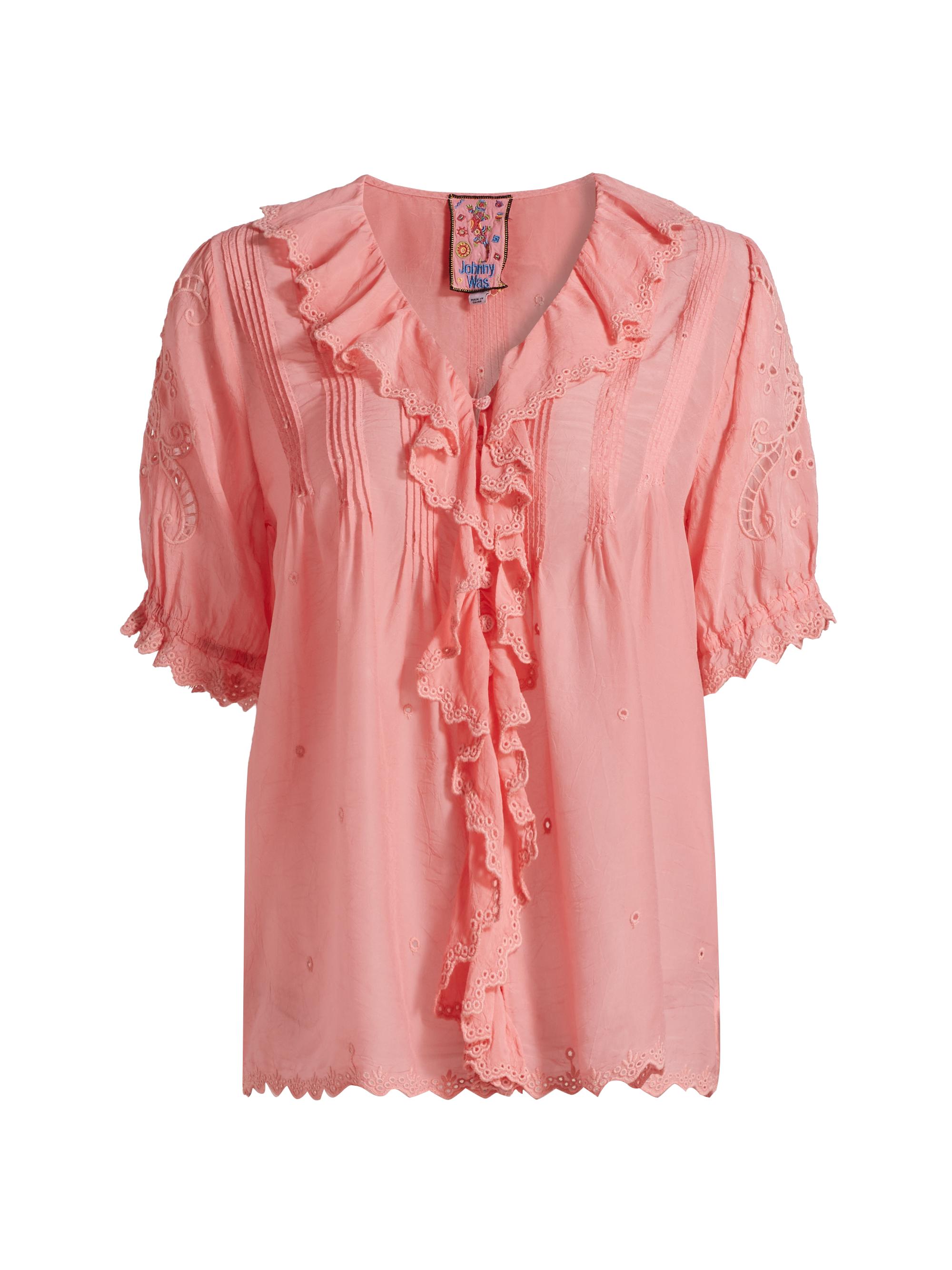 Johnny Was Women's Anette Ruffled Blouse - Salmon Rose