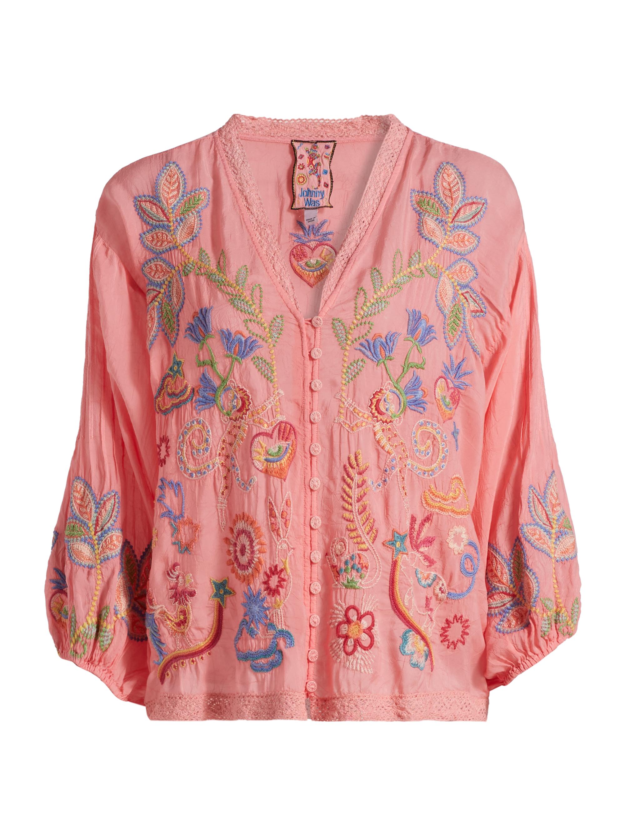 Johnny Was Luna Embroidered V-Neck Shirt | Saks Fifth Avenue